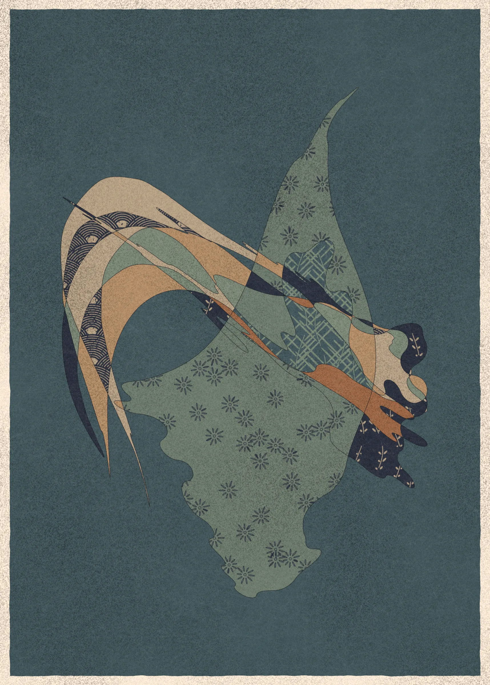 Memories of Qilin is inspired by traditional East Asian art. It channels the sense of movement and fluidity found in classical Chinese brushwork, while drawing from the colors, patterns, and forms of ukiyo-e woodblock prints. 

The series explores elements of folklore, evoking the mythological imagery of dragons, phoenixes, flowers, and mountains.  The title references a fabled chimerical beast found throughout East Asian mythology (while the qilin is its Chinese name, it is also known in Korea as the girin and Japan as the kirin) that represents prosperity and luck.

Viewers are invited to interpret elusive forms that verge on representation. As with the stories passed on through generations, each piece is imagined, organic, and ever-in-flux.