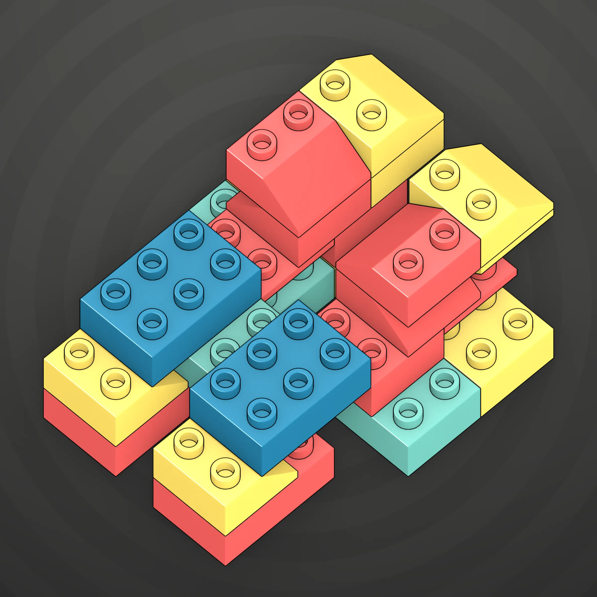 The project focuses on how easily one assigns meaning to seemingly random combinations of blocks, giving them personality and creating emotional connections.

I was inspired by Ringers, in which people see animals and other characters. I wanted to amplify this quality, and the idea of sculptures made of blocks clicked! Endless combinations, funny characters, and my passion for cubes, voxels, and modular systems.

To make the sculptures, I used technique of hybrid voxel raymarching, so we can say, the sculptures are made of colored void in a reflected space. Some of them may seem impossible due to the lack of perspective, but sooner or later it all clicks! It helps to keep in mind that all shapes are symmetrical.

The script uses modern features of GPU so it's supposed to work only on desktop: Chrome, Firefox or Safari
