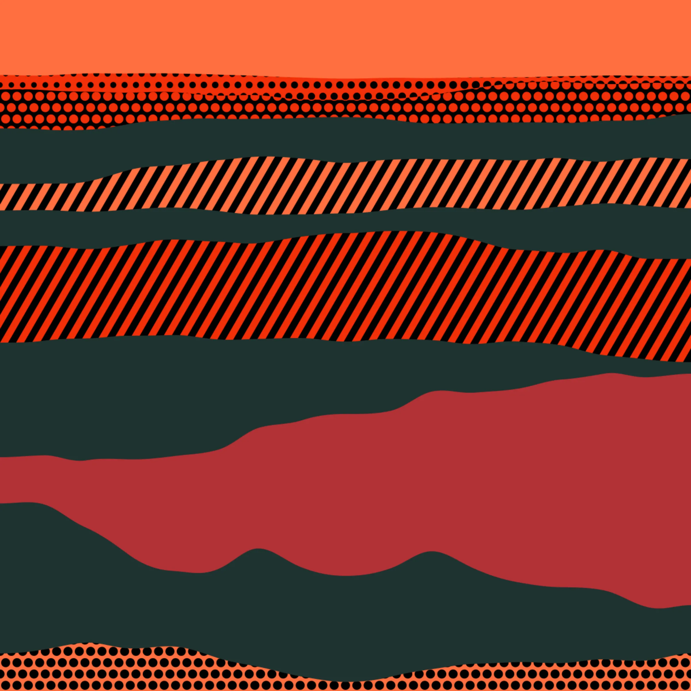 An ode to Roy Lichtenstein, incorporating his iconic version of Ben-Day dots, halftone dots, angled stripes, and solid color patches. Inspired by Roy's sea and landscape paintings, each artwork generates a unique combination of patterns, shapes, and colors.