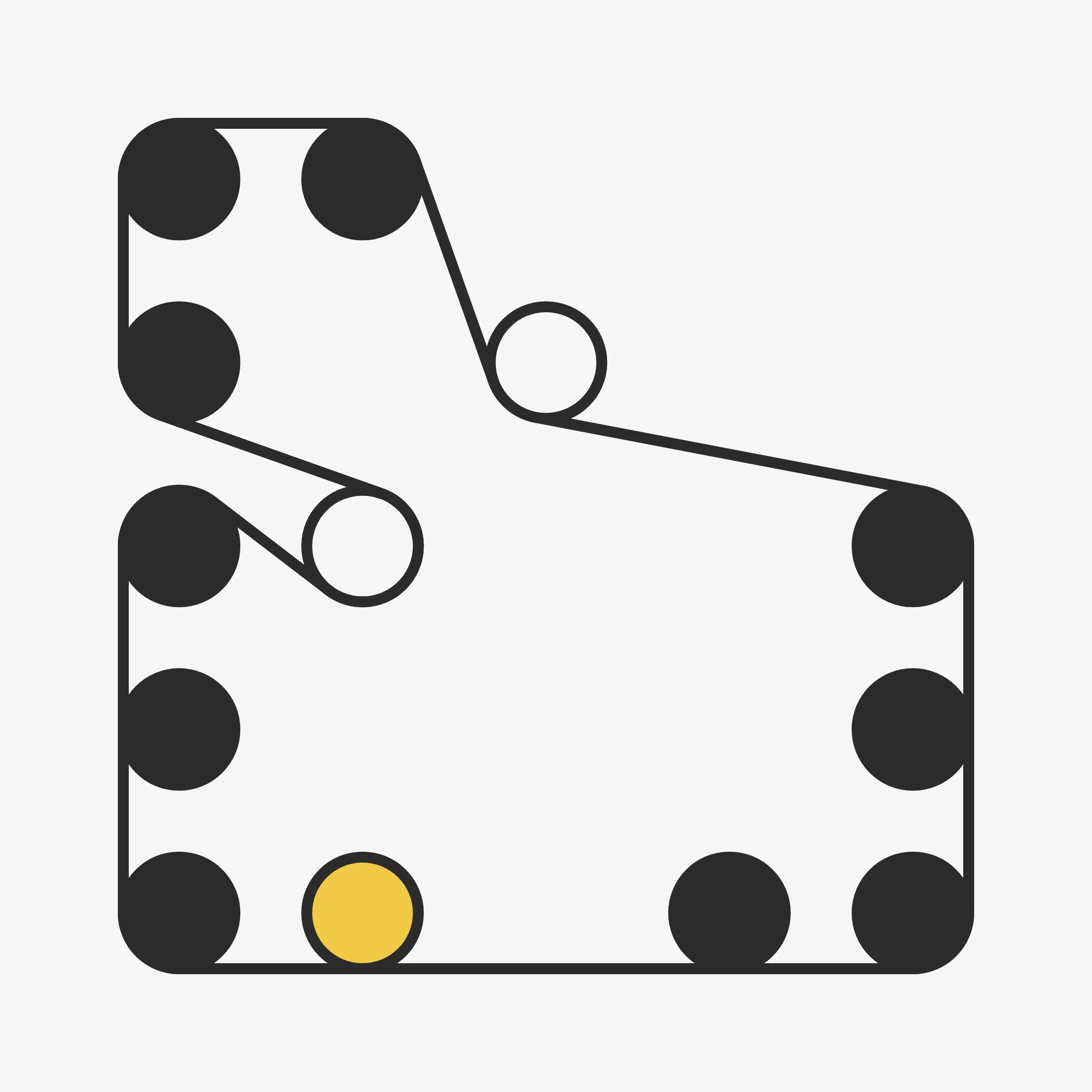 There are an almost infinite number of ways to wrap a string around a set of pegs. On the surface it may seem like a simple concept but prepare to be surprised and delighted at the variety of combinations the algorithm can produce. Each output from 'Ringers' is derived from a unique transaction hash and generated in Javascript in the browser. Feature variations include peg count, sizing, layout, wrap orientation, and a few colorful flourishes for good measure.