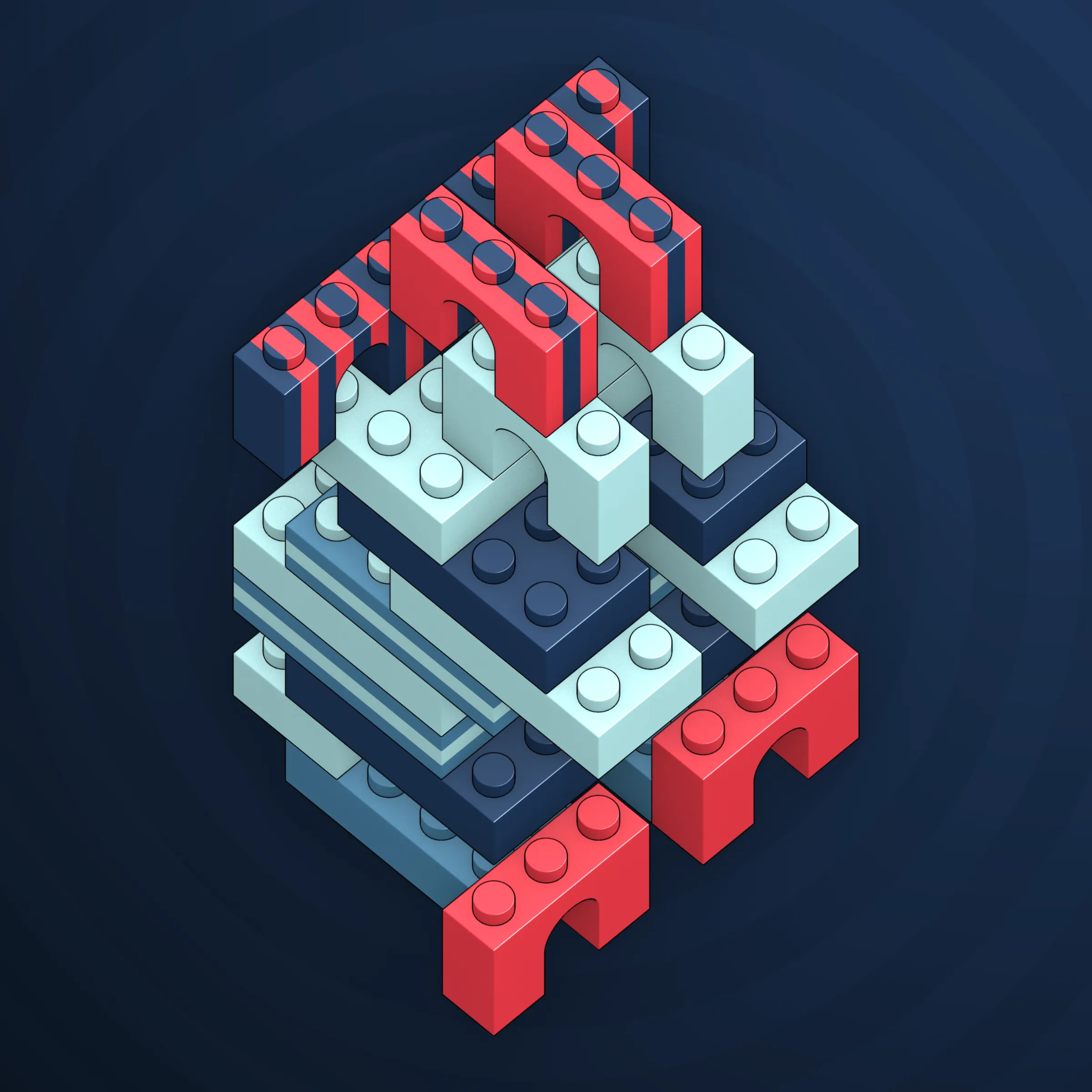 The project focuses on how easily one assigns meaning to seemingly random combinations of blocks, giving them personality and creating emotional connections.

I was inspired by Ringers, in which people see animals and other characters. I wanted to amplify this quality, and the idea of sculptures made of blocks clicked! Endless combinations, funny characters, and my passion for cubes, voxels, and modular systems.

To make the sculptures, I used technique of hybrid voxel raymarching, so we can say, the sculptures are made of colored void in a reflected space. Some of them may seem impossible due to the lack of perspective, but sooner or later it all clicks! It helps to keep in mind that all shapes are symmetrical.

The script uses modern features of GPU so it's supposed to work only on desktop: Chrome, Firefox or Safari