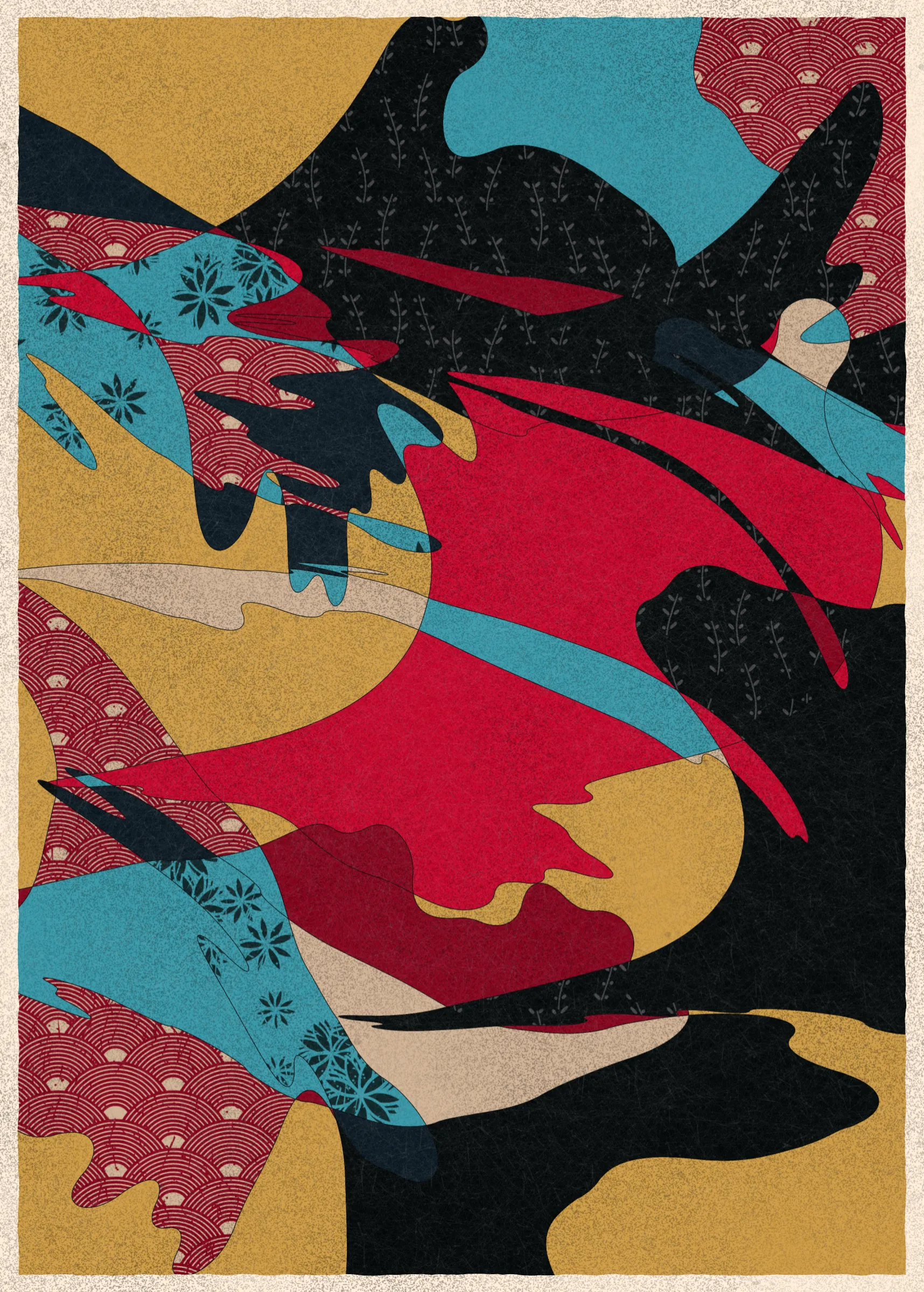 Memories of Qilin is inspired by traditional East Asian art. It channels the sense of movement and fluidity found in classical Chinese brushwork, while drawing from the colors, patterns, and forms of ukiyo-e woodblock prints. 

The series explores elements of folklore, evoking the mythological imagery of dragons, phoenixes, flowers, and mountains.  The title references a fabled chimerical beast found throughout East Asian mythology (while the qilin is its Chinese name, it is also known in Korea as the girin and Japan as the kirin) that represents prosperity and luck.

Viewers are invited to interpret elusive forms that verge on representation. As with the stories passed on through generations, each piece is imagined, organic, and ever-in-flux.