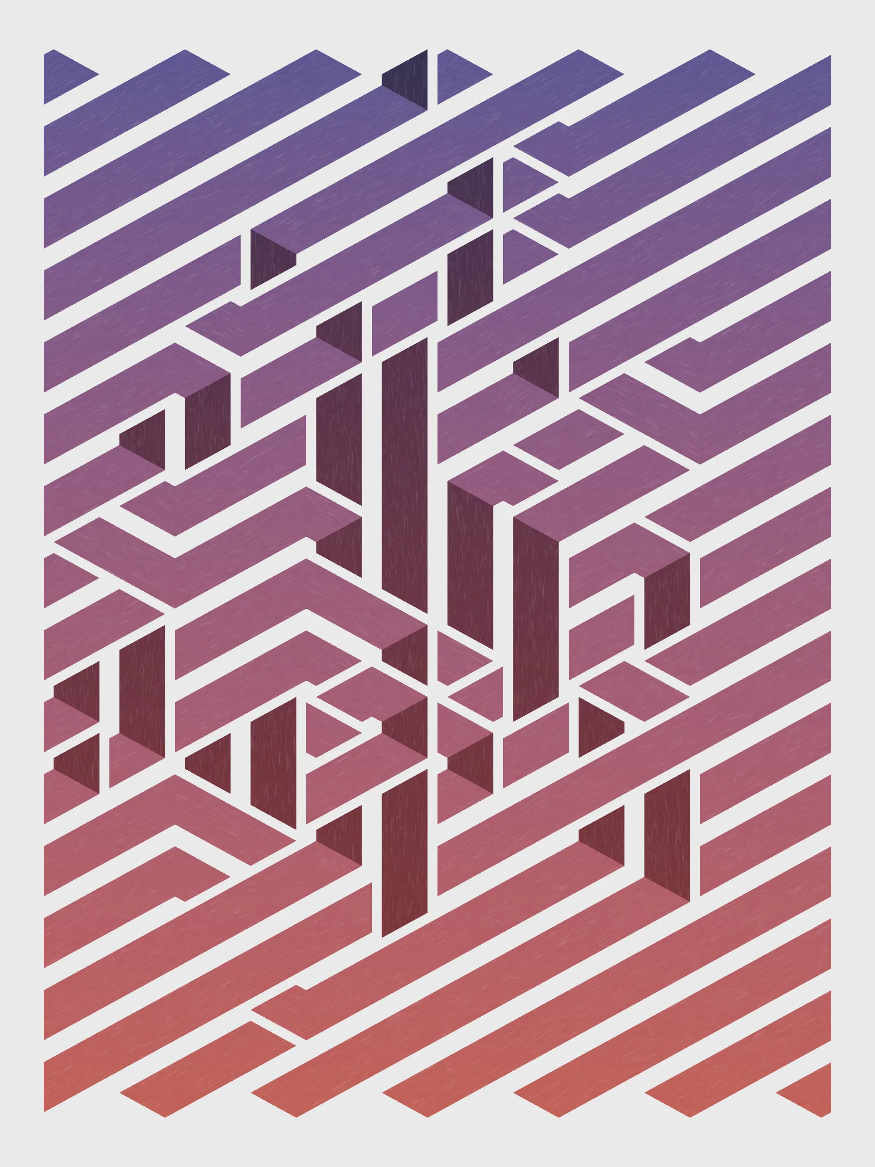 Lines are bent and shaded. There are no wrong turns. 

[Interaction in live view: press 1-7 or left/right arrow keys to see the stages of sketch construction: 1-grid, 2-divide, 3-tile, 4-bend, 5-shade, 6-color, 7-texture].
