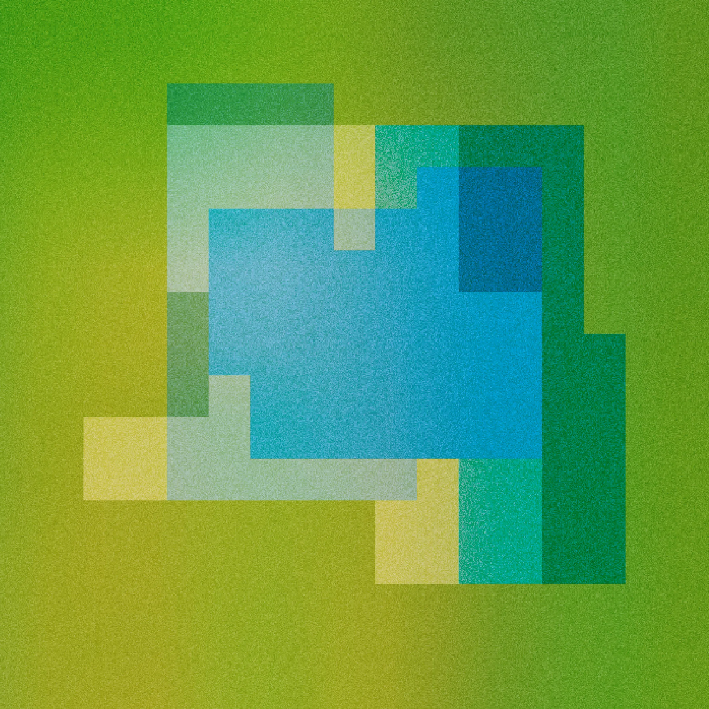 “Squares” utilizes the shape of a square as a unit of construction, combining and overlapping them at various scales to create interplays of color, structure, and atmosphere. The overall effect is something along the lines of Bauhaus meets Blade Runner, as complex rectilinear forms float untethered through fields of light and texture.