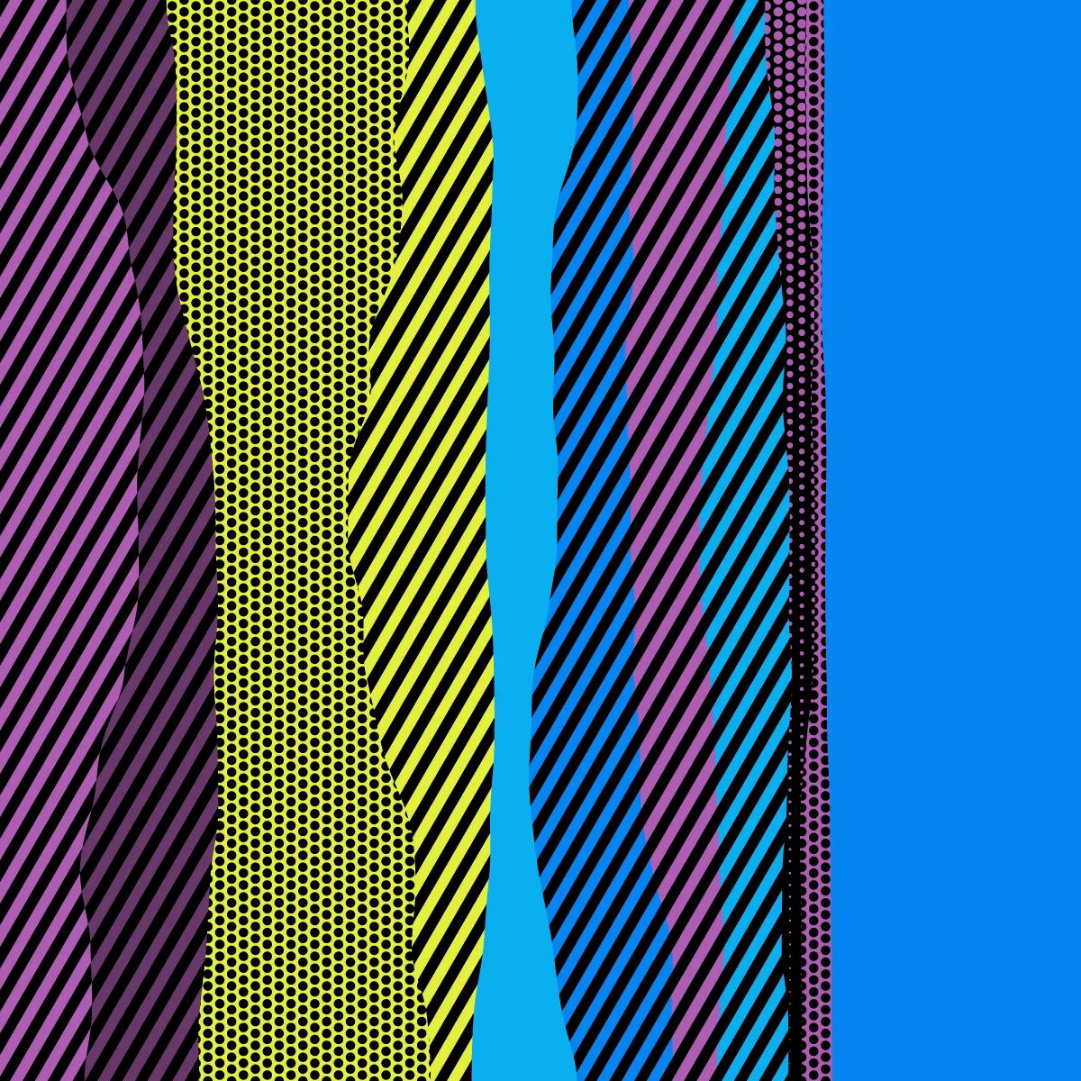 An ode to Roy Lichtenstein, incorporating his iconic version of Ben-Day dots, halftone dots, angled stripes, and solid color patches. Inspired by Roy's sea and landscape paintings, each artwork generates a unique combination of patterns, shapes, and colors.