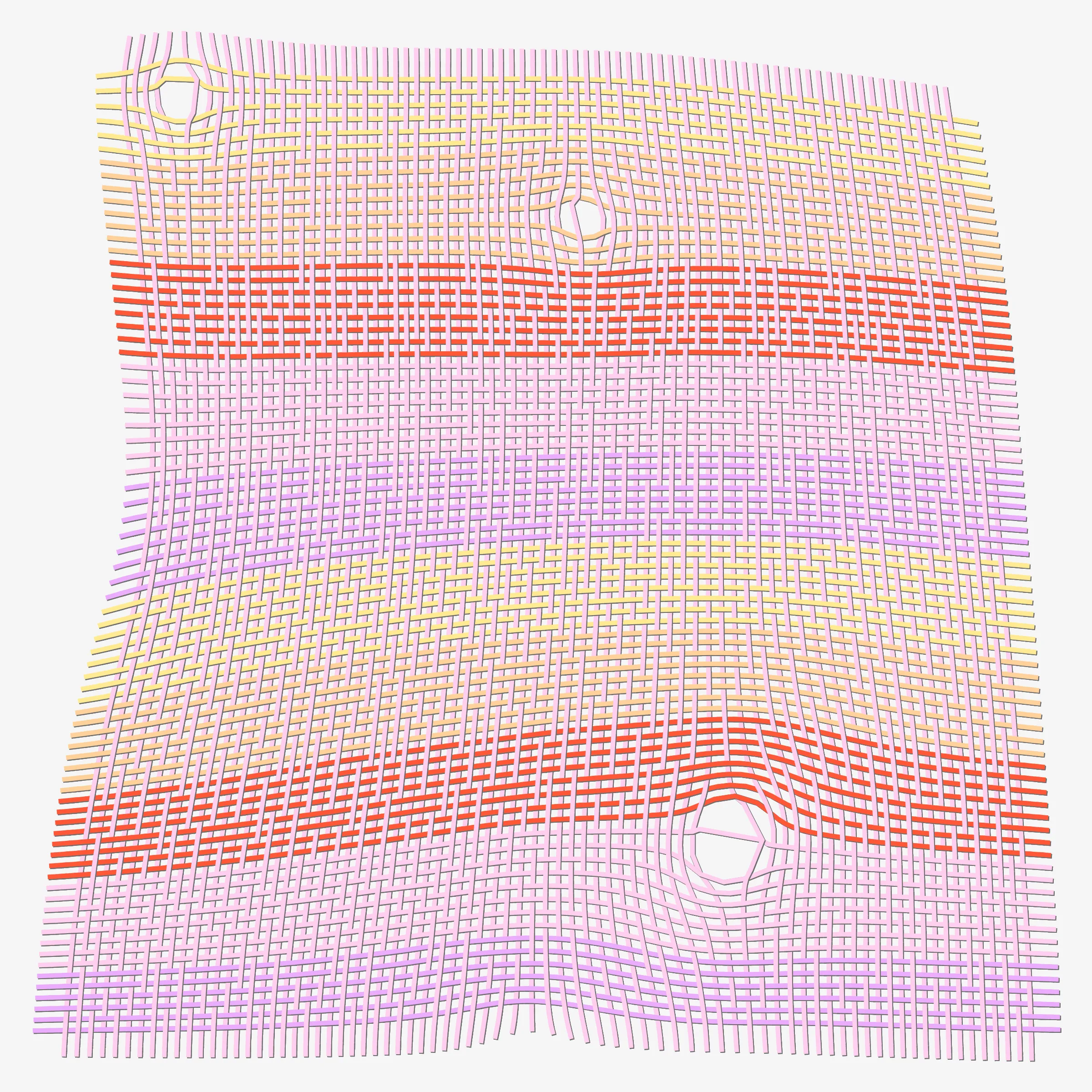 Horizontal and vertical threads weave together guided by a punching card generated at the moment of transaction. Often randomness distorts the orderly woven pattern. Thread colours are picked from a single colour palette. 10% of the sales from this drop will be donated to charity: water to bring clean and safe water to people in need.