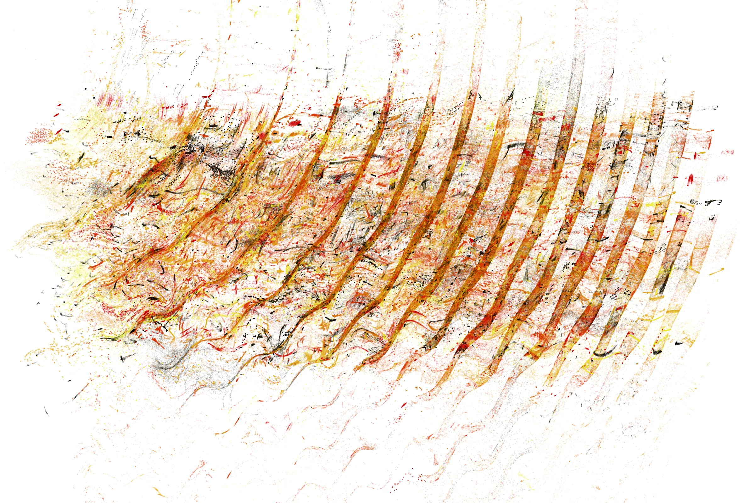 "Attraction" is a system that draws single pixels, one by one, according to a set of rules inspired by the 'Chaos Game'.
Additionally, trigonometric functions may be used to displace pixels, resulting in wave patterns.

All unique properties of each artwork are defined by the token's hash. This hash will set all the parameters: the color palette, the positioning of objects and the rules by which pixels are drawn.

By the nature of this system, several well known patterns from computing and math may appear in the artworks.