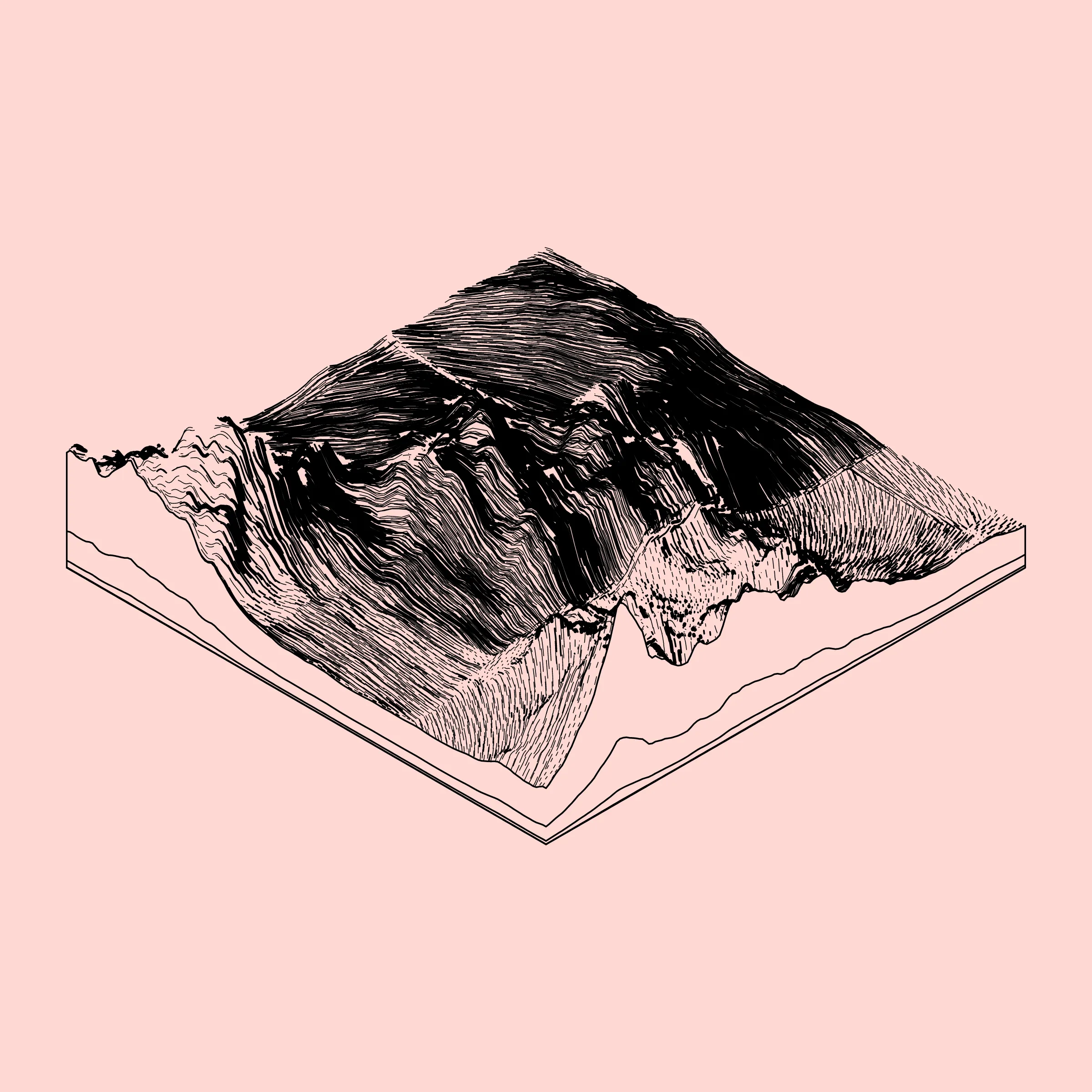 A generative algorithm that draws the impression of a landscape from a multitude of possibilities. The unique seed from each token drives the parametric assortment of lines, colors, and forms into a constructed composition.