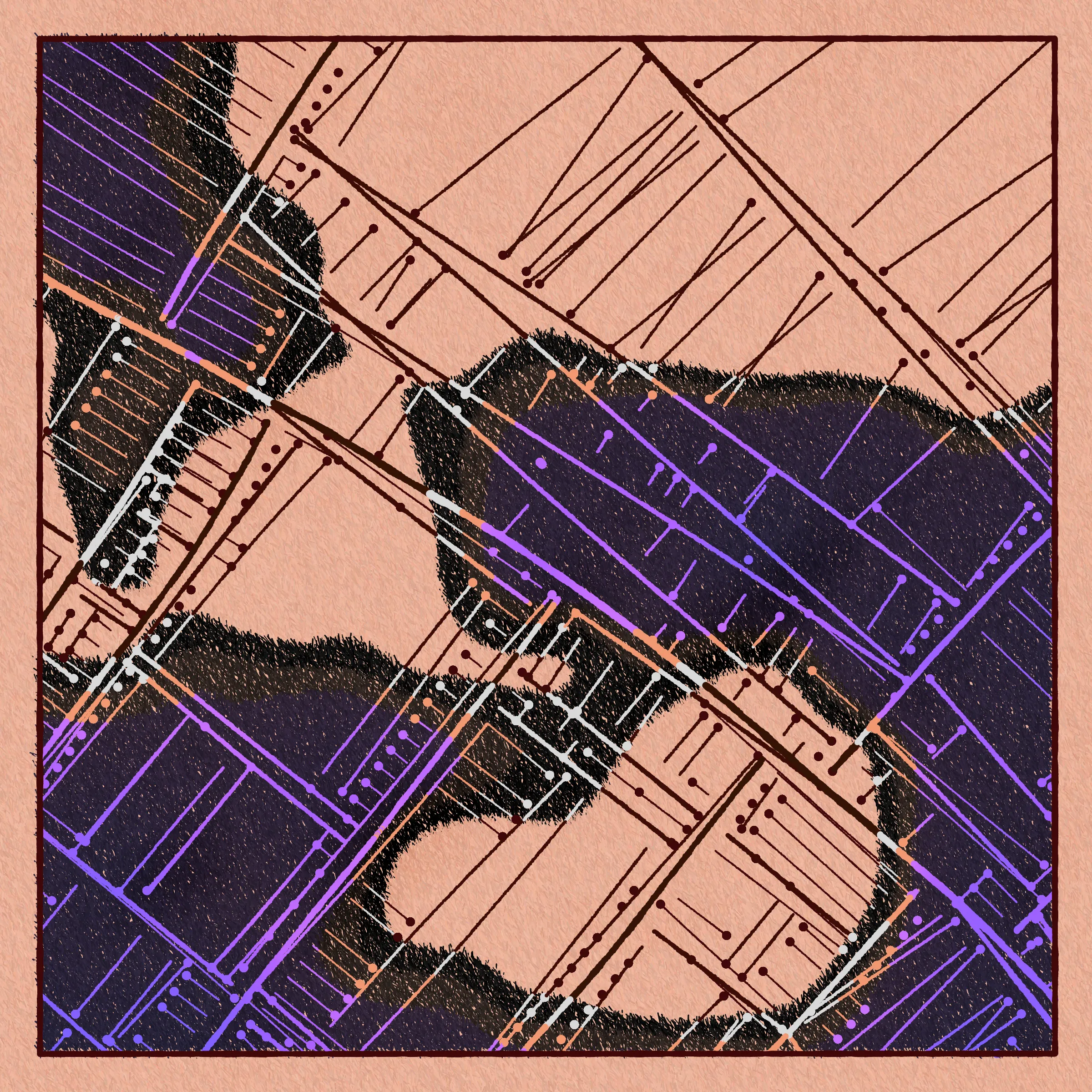 All maps are presented as-is with no guarantee of accuracy or completeness, and are provided without any warranty whatsoever, either express or implied. In no event shall The Artist be held liable for any damages or loss of profits arising from use of the maps, which may not be suitable for legal, engineering, financial, or navigational purposes.

Any resemblance to real locations is purely coincidental, and nothing perceived by the viewer is to be construed as a "legal description". All markings, sections, symbols, patterns, and other visual elements are purely aesthetic devices; they should not be interpreted as geographical, topographical, meteorological, biological, economic, sociological, or political phenomena. Furthermore, all perceived textures, imperfections, shadows, and marks of damage are mere simulations of an analog printing process, and in no way imply the or existence of, or ownership over, a corresponding physical paper map or anything the map may appear to depict.

The maps are not intended to provide any utility to the buyer. All sales are final, and refunds will not be given for any misprints, discolorations, inaccuracies, imprecisions, or unintended features of any kind.

All maps are licensed under a Creative Commons Attribution-NonCommercial 4.0 License.