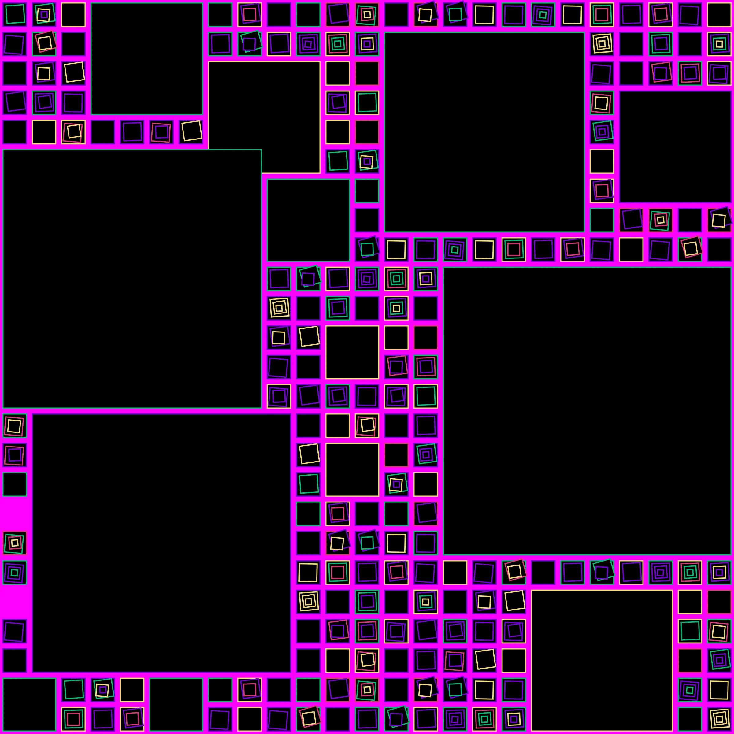 My interpretation of Aerial View is a bird's Eye View over a city block with illuminated/twisted buildings and light trails. It uses an on-chain stored algorithm to represent the generative artwork based on a hash. Each Aerial comes with different distances, building elevations, rotations and colors. Welcome to my genesis project and the first step on my on-chain journey!