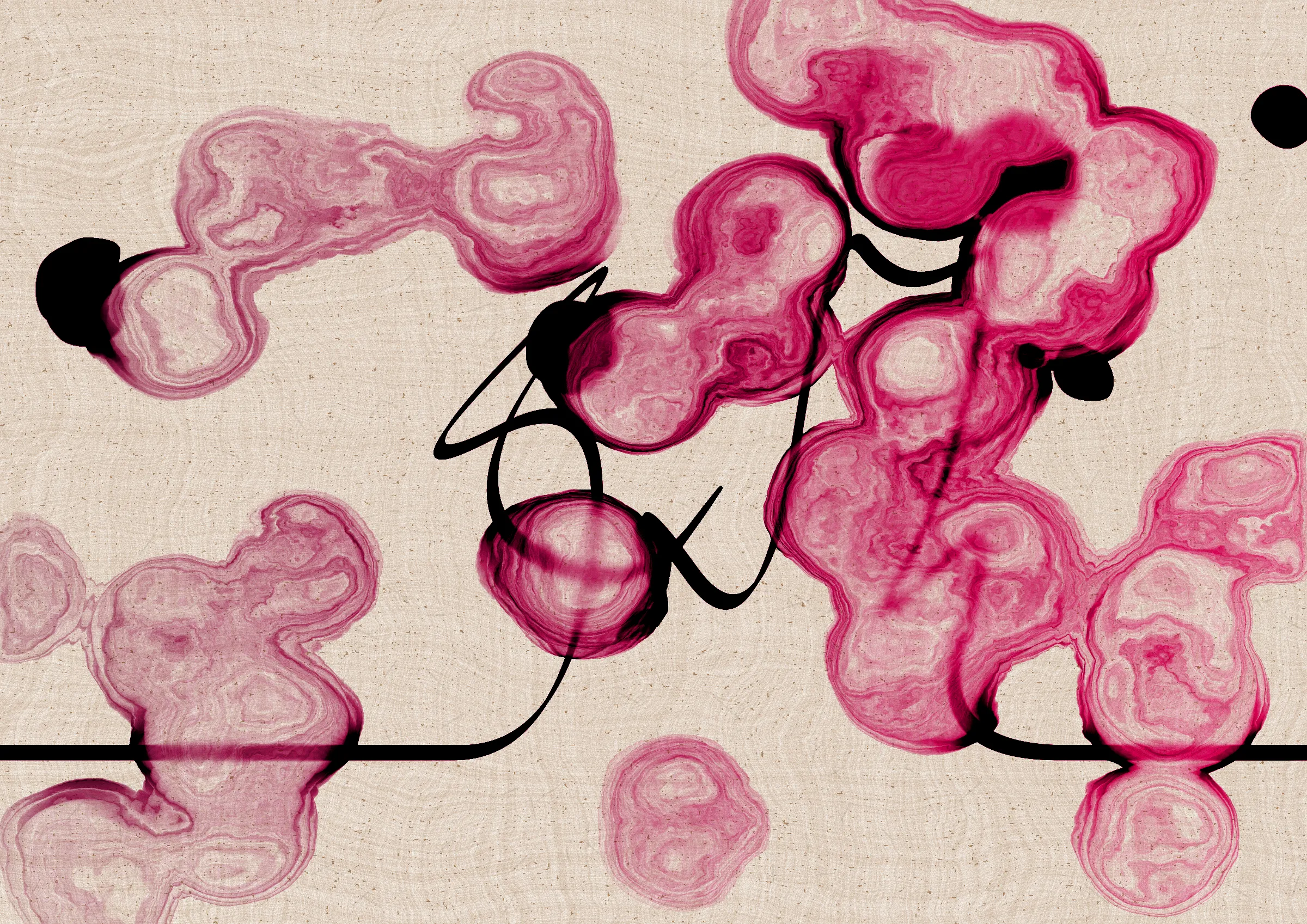 Sudfah (Arabic for "happy accident") is a generative collection celebrating the beauty that can emerge from chaos, mistakes, and accidents.

A single calligraphic line intends to tell one story (sometimes wandering and confused in its own right, but always meandering from one side to the other).

Digital liquid is spilled upon it and takes the ink in directions that are unexpected, uncontrolled, and tell a much more interesting story than the one the line intended.... and often more beautiful.