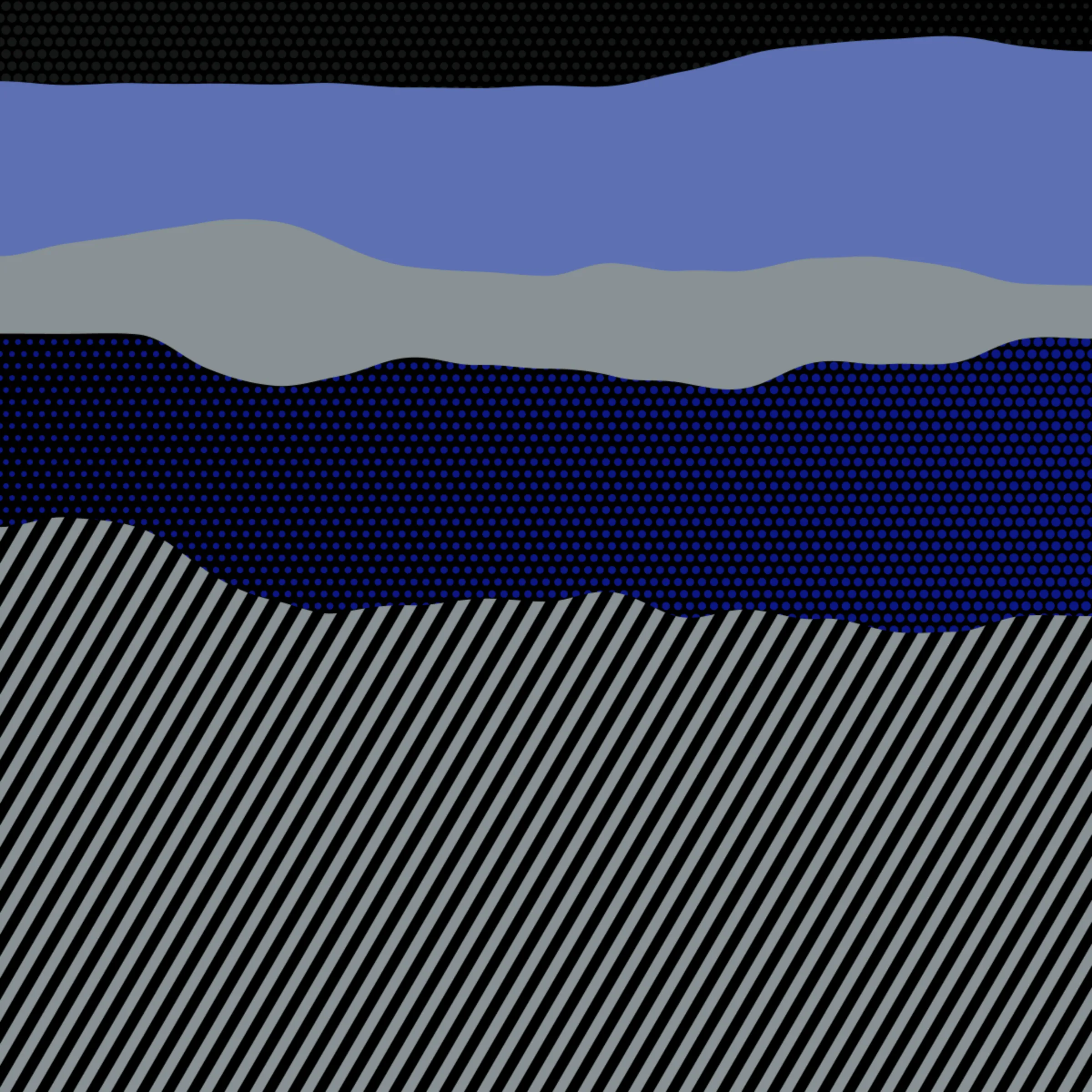 An ode to Roy Lichtenstein, incorporating his iconic version of Ben-Day dots, halftone dots, angled stripes, and solid color patches. Inspired by Roy's sea and landscape paintings, each artwork generates a unique combination of patterns, shapes, and colors.