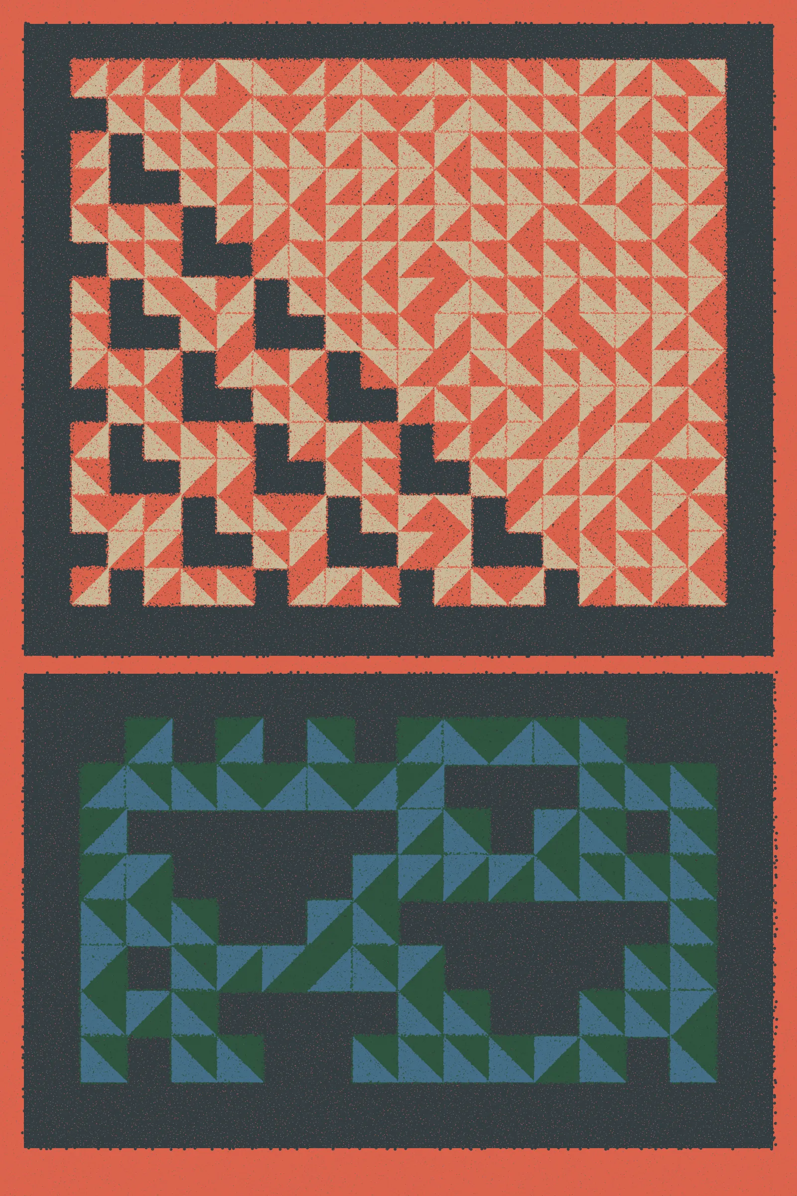 Fermented Fruit is a generative art series designed to live on the Ethereum blockchain and to be rendered in real-time by the browser. Just as food is transformed by microorganisms during the process of fermentation, the substrate of the HTML canvas is broken up into parts and transformed by cellular patterns. The project features the simulated lifeforms of cellular automata that evolve and shape-shift down an asymmetrical grid. The final artwork juxtaposes a number of textured cellular automata patterns against one another within a singular composition.