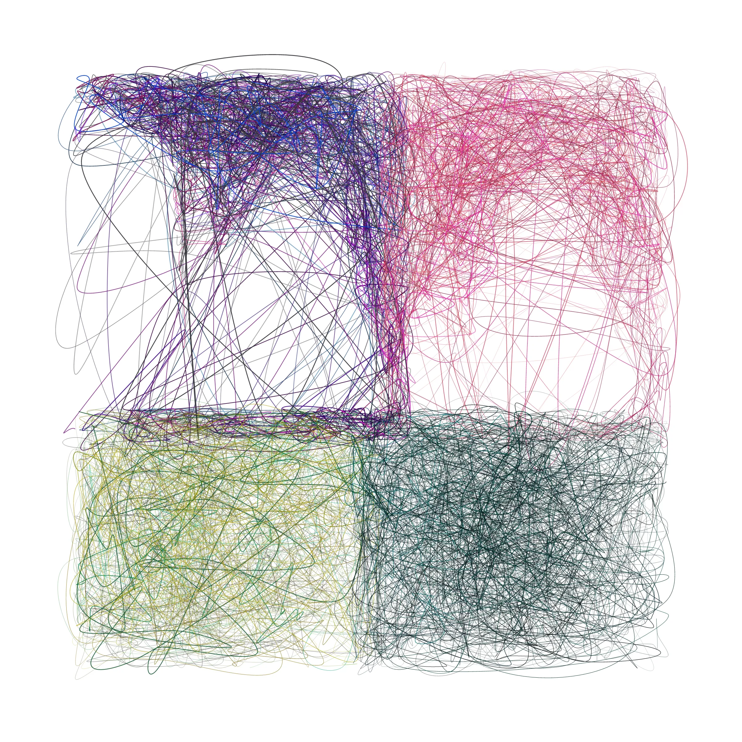 Scribbles on Scribbles on Scribbles ➿ This series is an exploration of chaos and order – how seemingly random movements in the microscopic scale can be more than meets the eye. Simple guiding rules transfigure chaotic movements into beautiful order. Life, as we know it, can be expressed in a similar fashion. Our decisions, unexpected occurrences, and even our seemingly meaningless place in the Universe are not just mere coincidences, but providential orchestrations of the Designer. [ Mints will be sold via a dutch auction. Starting price will be set at 3eth and decrease every 5 minutes with a resting price of 0.25eth. i.e.
3eth, 2.5eth, 2eth, 1.5eth, 1.25eth, 1.0eth, 0.75eth, 0.5eth, 0.25eth ]