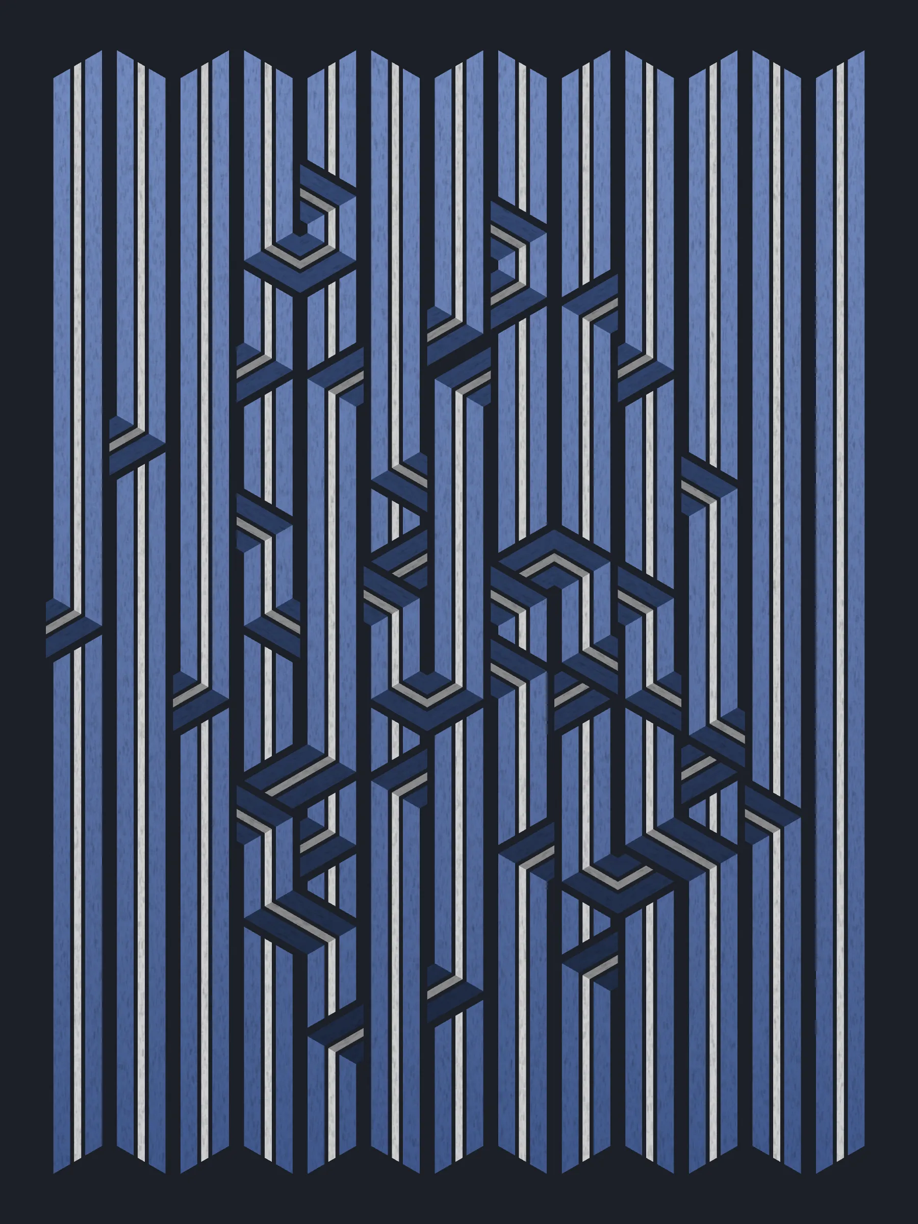 Lines are bent and shaded. There are no wrong turns. 

[Interaction in live view: press 1-7 or left/right arrow keys to see the stages of sketch construction: 1-grid, 2-divide, 3-tile, 4-bend, 5-shade, 6-color, 7-texture].