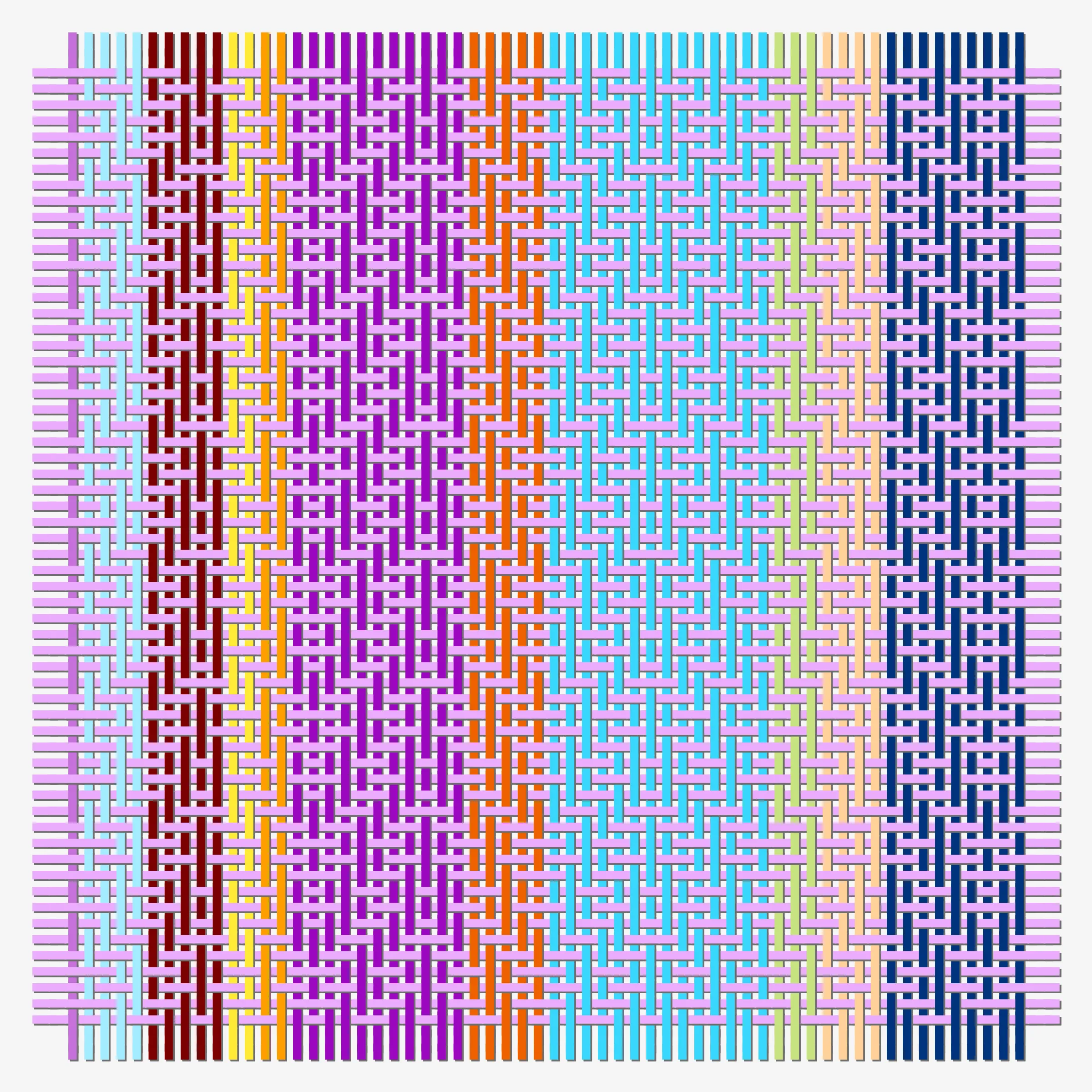 Horizontal and vertical threads weave together guided by a punching card generated at the moment of transaction. Often randomness distorts the orderly woven pattern. Thread colours are picked from a single colour palette. 10% of the sales from this drop will be donated to charity: water to bring clean and safe water to people in need.