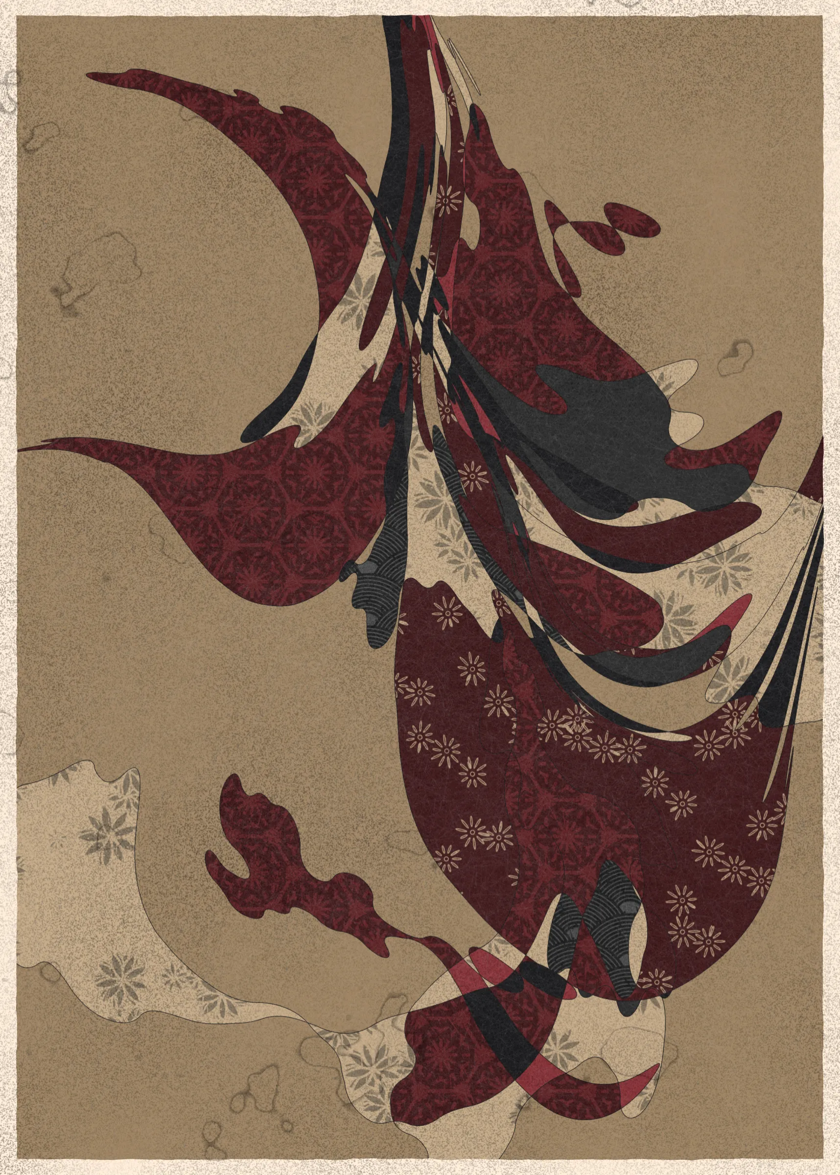 Memories of Qilin is inspired by traditional East Asian art. It channels the sense of movement and fluidity found in classical Chinese brushwork, while drawing from the colors, patterns, and forms of ukiyo-e woodblock prints. 

The series explores elements of folklore, evoking the mythological imagery of dragons, phoenixes, flowers, and mountains.  The title references a fabled chimerical beast found throughout East Asian mythology (while the qilin is its Chinese name, it is also known in Korea as the girin and Japan as the kirin) that represents prosperity and luck.

Viewers are invited to interpret elusive forms that verge on representation. As with the stories passed on through generations, each piece is imagined, organic, and ever-in-flux.