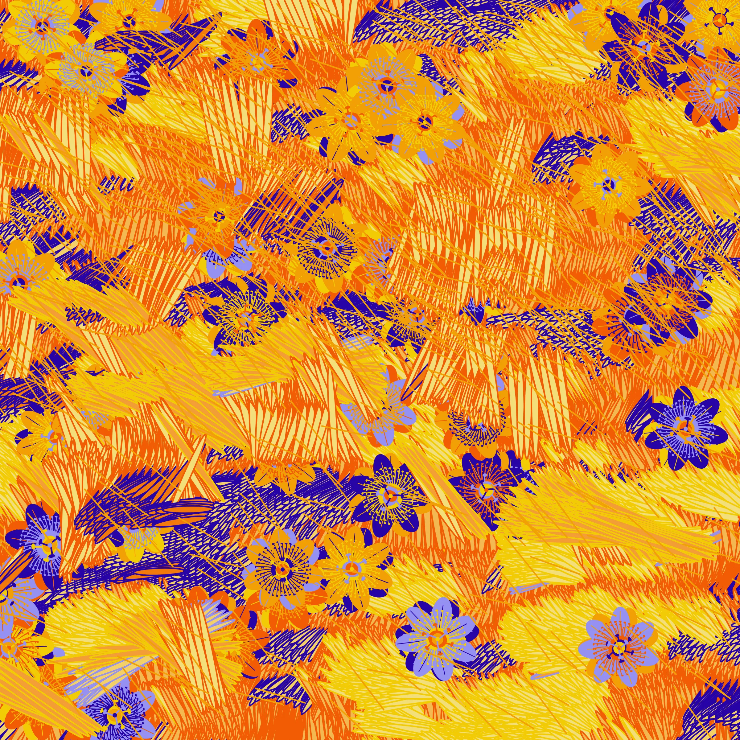 “Fragments of an infinite field” is a compositional system in which an idealized plant species is generated and arranged in a potentially infinite field of foliage. The main environmental parameter of the composition is the determination of a season of the year. The season determines the landscape’s colors and defines specific phenomena for each of them, such as rain in summer, snow in winter, petals falling in autumn, and pollen in spring. The flower has several possible variables, which can be macro aspects, affecting the entire population of the species, or micro, affecting each individual of the species differently. For example, the number of petals can be equal in all individuals or not. The number of filaments and other structures of the flower can undergo minor deviations, generating small mutations. The confusion between the figure (plant) and the background (earth, sky, other natural elements) is fascinating from a compositional point of view. The background colors are, most of the time, colors present in the figures, often breaking the boundary between them and, therefore, generating chromatic masses. In this project I also intend to research the following question: How to create parameters that resemble a living organism's growth? In this sense, the project approaches digital morphogenesis and the development of procedural organisms.