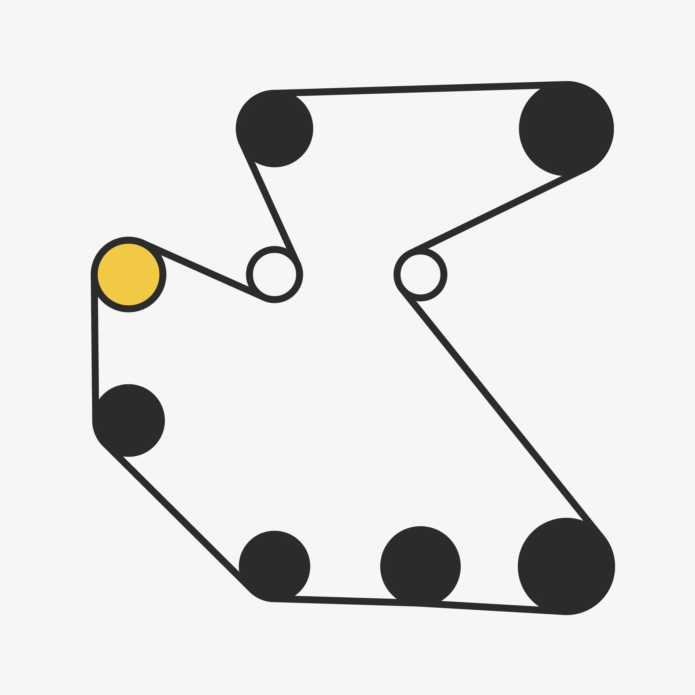 There are an almost infinite number of ways to wrap a string around a set of pegs. On the surface it may seem like a simple concept but prepare to be surprised and delighted at the variety of combinations the algorithm can produce. Each output from 'Ringers' is derived from a unique transaction hash and generated in Javascript in the browser. Feature variations include peg count, sizing, layout, wrap orientation, and a few colorful flourishes for good measure.