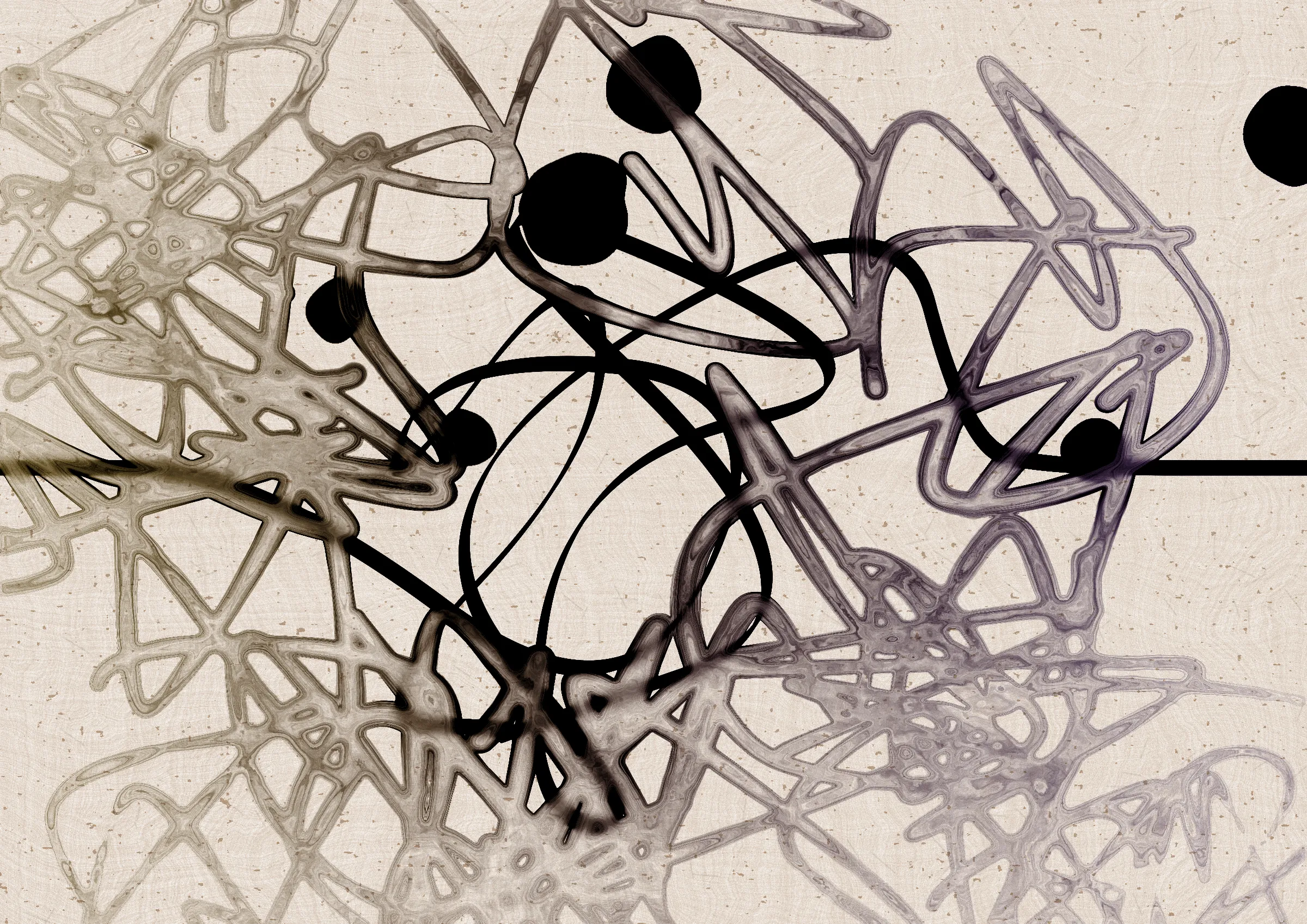 Sudfah (Arabic for "happy accident") is a generative collection celebrating the beauty that can emerge from chaos, mistakes, and accidents.

A single calligraphic line intends to tell one story (sometimes wandering and confused in its own right, but always meandering from one side to the other).

Digital liquid is spilled upon it and takes the ink in directions that are unexpected, uncontrolled, and tell a much more interesting story than the one the line intended.... and often more beautiful.