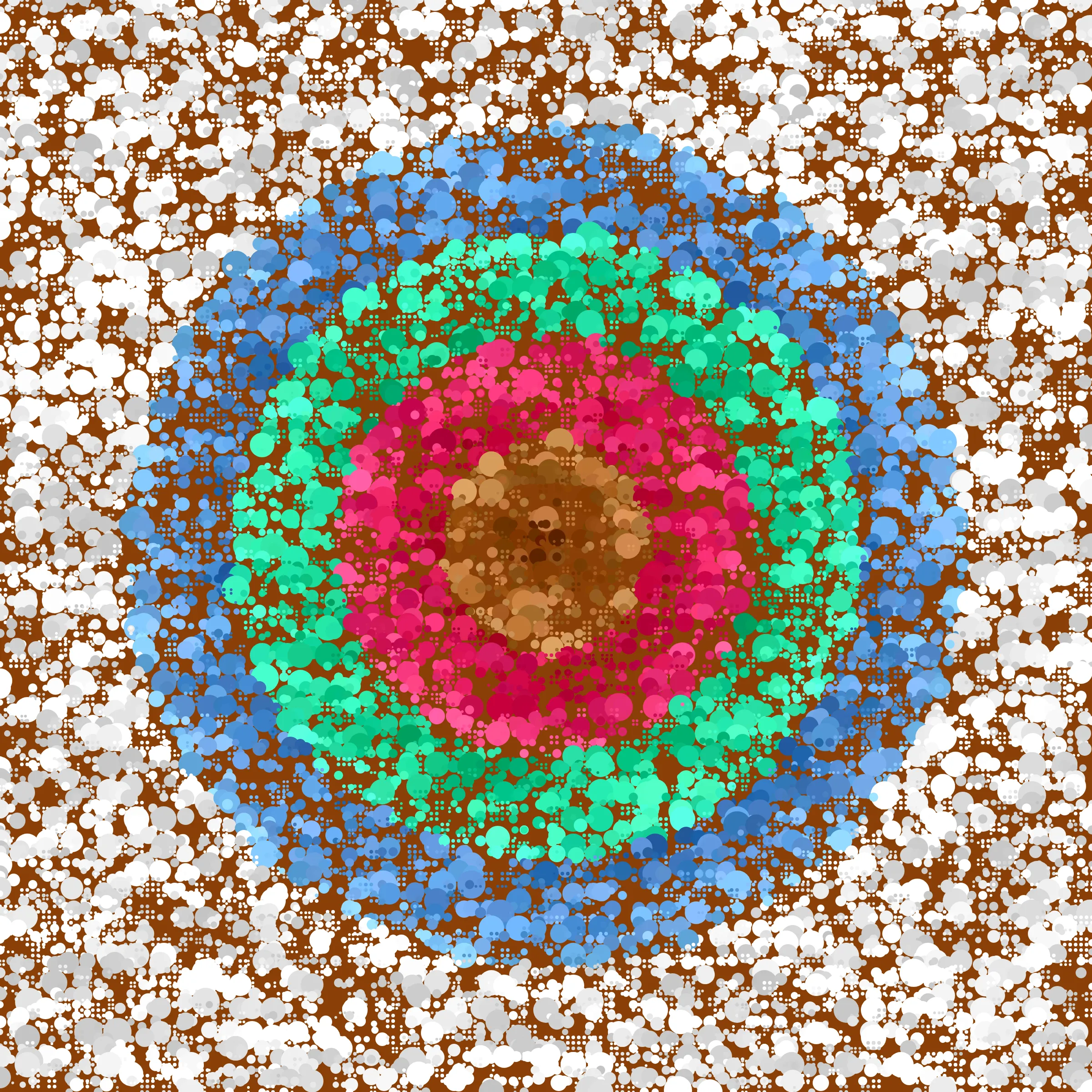 Dot Matrix Gradient Study takes my approach of splitting the canvas into "patches", which each have their own stipple sizing, density, and layering, and distorts this process to create outputs which blur the lines of recognizable stippling. This piece is an exploration of creating abstract forms with stippling rather than depicting figurative ones. All pieces in this series are composed purely with dots. Some more than others. 50% of sales proceeds from Dot Matrix Gradient Study were donated on-chain at the time of mint to GiveDirectly, where the funds will be directed to helping those in poverty. 