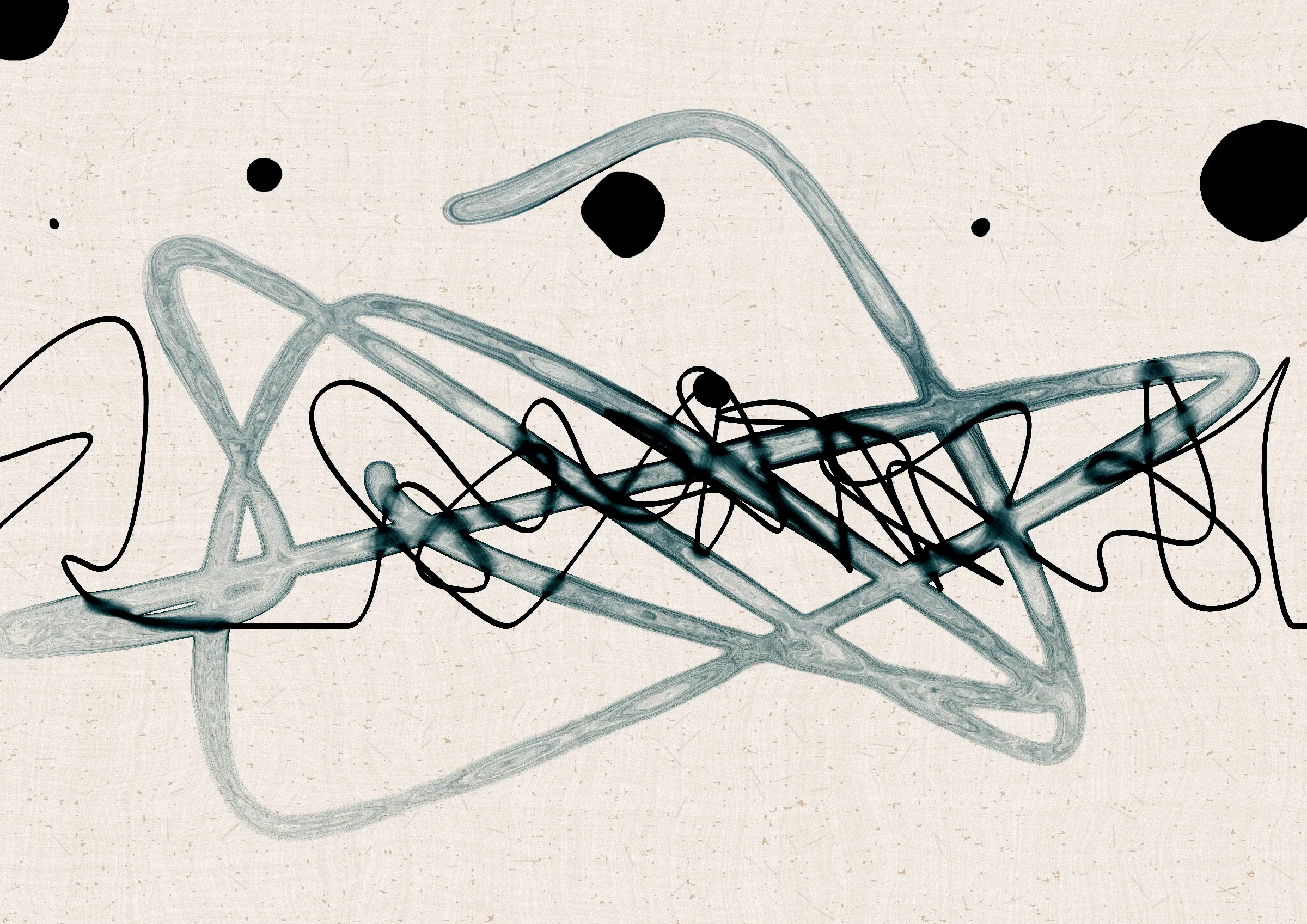 Sudfah (Arabic for "happy accident") is a generative collection celebrating the beauty that can emerge from chaos, mistakes, and accidents.

A single calligraphic line intends to tell one story (sometimes wandering and confused in its own right, but always meandering from one side to the other).

Digital liquid is spilled upon it and takes the ink in directions that are unexpected, uncontrolled, and tell a much more interesting story than the one the line intended.... and often more beautiful.