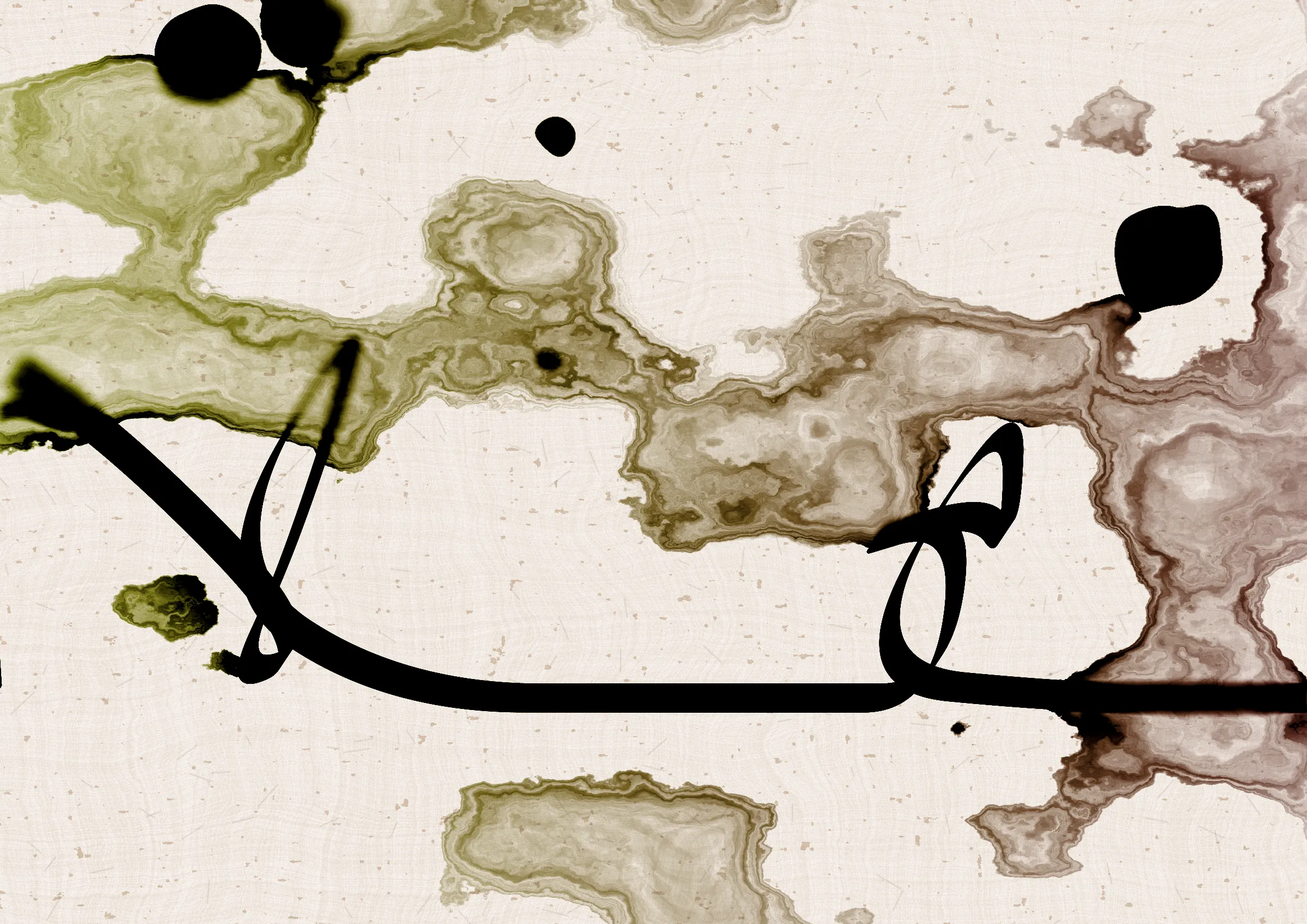 Sudfah (Arabic for "happy accident") is a generative collection celebrating the beauty that can emerge from chaos, mistakes, and accidents.

A single calligraphic line intends to tell one story (sometimes wandering and confused in its own right, but always meandering from one side to the other).

Digital liquid is spilled upon it and takes the ink in directions that are unexpected, uncontrolled, and tell a much more interesting story than the one the line intended.... and often more beautiful.