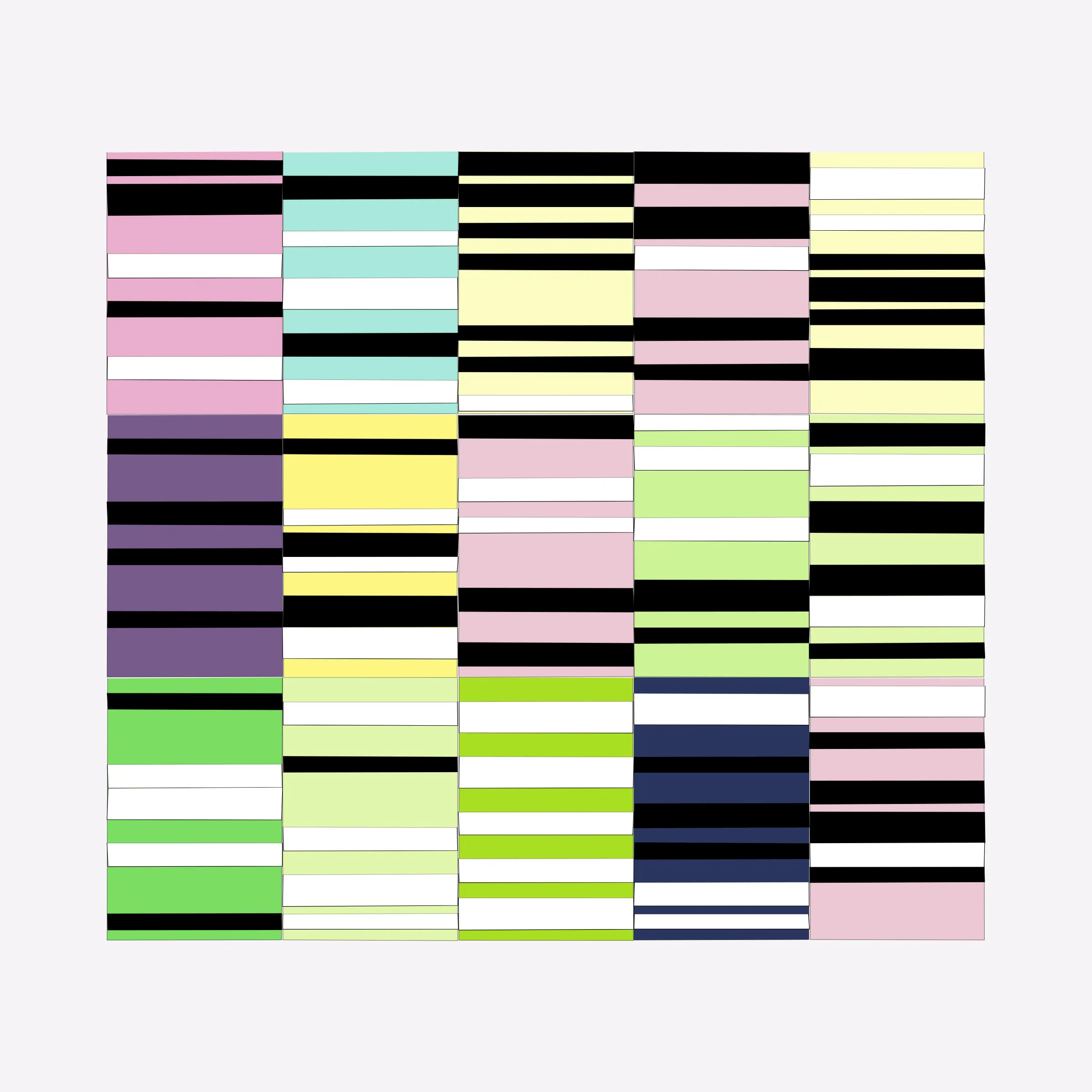 Attempts at perfection are destined to fail. This project embraces the impossibility of perfection in human execution and digitally simulates these imperfections.

In his abstract minimalist work, visual artist Wouter Kalis steers away from meaning. Horizontal black and white paper strips are placed on colored paper panels and one strip dictates the placing of the next. However, each attempt at perfection ends in failure. These mistakes have now become the signature of his work and contribute to the depth of content.

Digital representations of minimalist art can be executed to perfection but are less interesting to look at. In this project, artist Wouter Kalis and his son, software engineer Rosco Kalis, together attempt to recreate the human touch in digital art, the imperfection. 

The project displays computer-generated digital works similar to the physical works made out of paper. The colors of the digital panels are directly derived from the colors of the paper used for the physical work. The digital works can thus be reproduced using real paper. Please see the project website for details if you're interested in purchasing a handmade physical reproduction of your NFT.