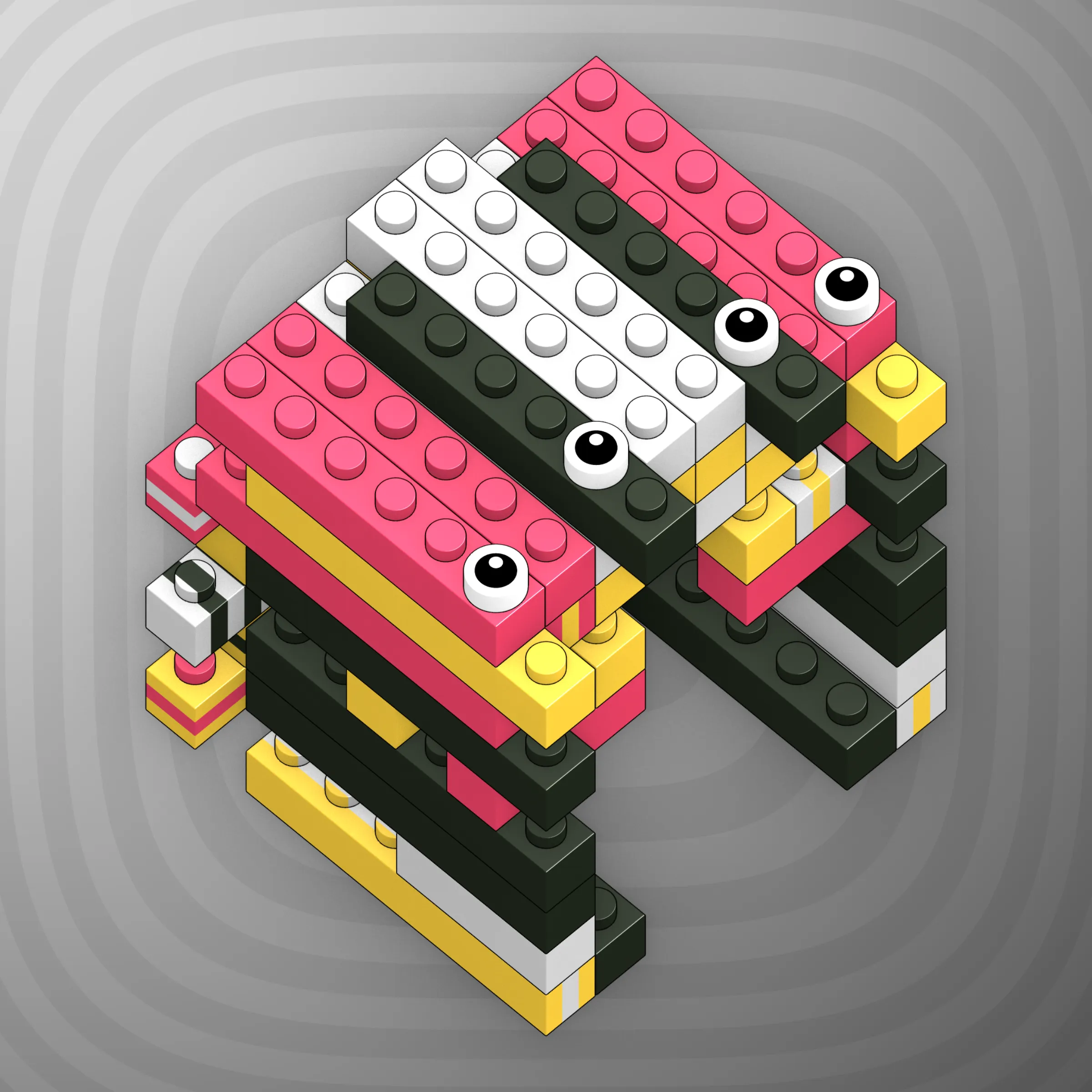 The project focuses on how easily one assigns meaning to seemingly random combinations of blocks, giving them personality and creating emotional connections.

I was inspired by Ringers, in which people see animals and other characters. I wanted to amplify this quality, and the idea of sculptures made of blocks clicked! Endless combinations, funny characters, and my passion for cubes, voxels, and modular systems.

To make the sculptures, I used technique of hybrid voxel raymarching, so we can say, the sculptures are made of colored void in a reflected space. Some of them may seem impossible due to the lack of perspective, but sooner or later it all clicks! It helps to keep in mind that all shapes are symmetrical.

The script uses modern features of GPU so it's supposed to work only on desktop: Chrome, Firefox or Safari