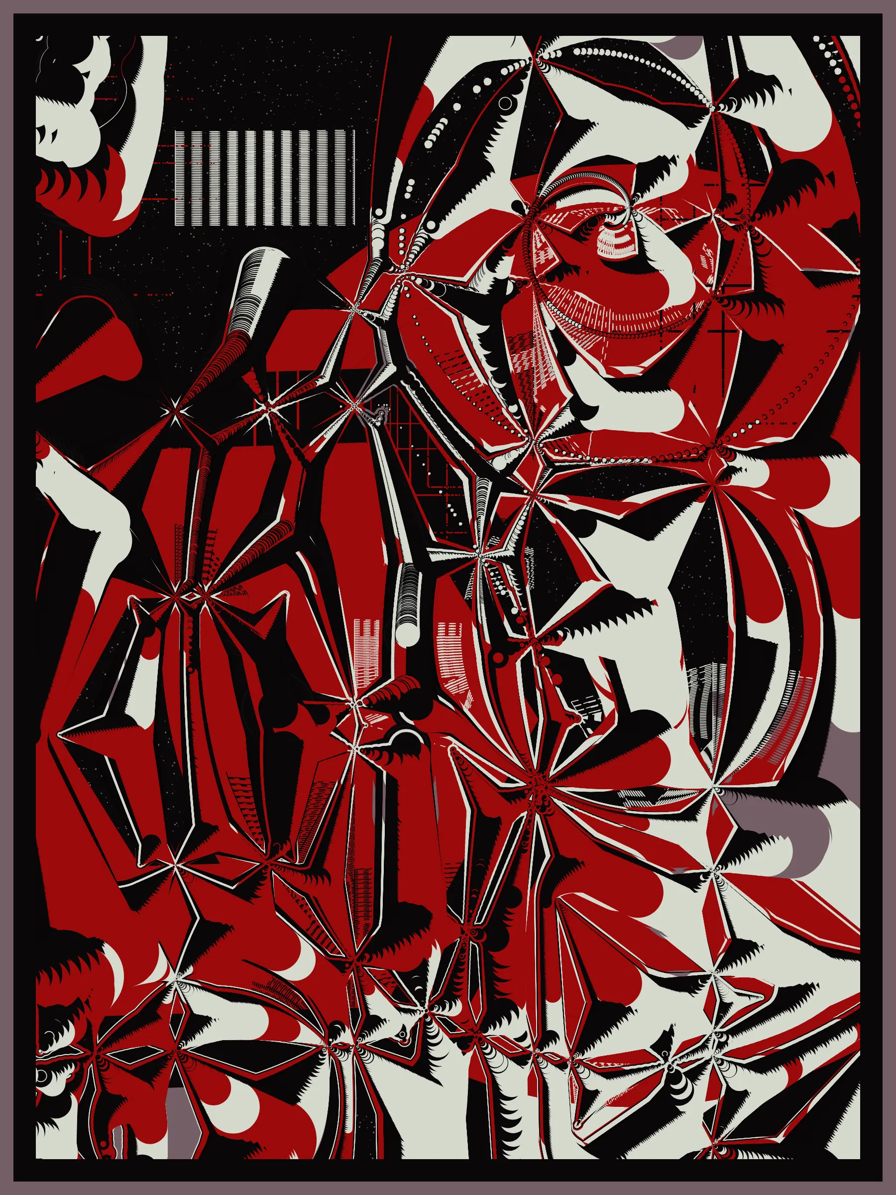 In the year 3075 of the Second Nuclear Age, a laboratory of an unknown race of aliens was discovered on the planet Vtolmr while drilling a well of molecular oil. Its presumed purpose is to study genetic mutations of races from neighboring planets. During the laboratory investigation, 512 silicon impressions with DNA of different alien species were extracted. Modern methods of quantum analysis do not allow the deciphering of the data obtained. At this point, their value is purely aesthetic. But that may change in time.

Press 1 to 9 - change the pixel density
Press "s" - save the image