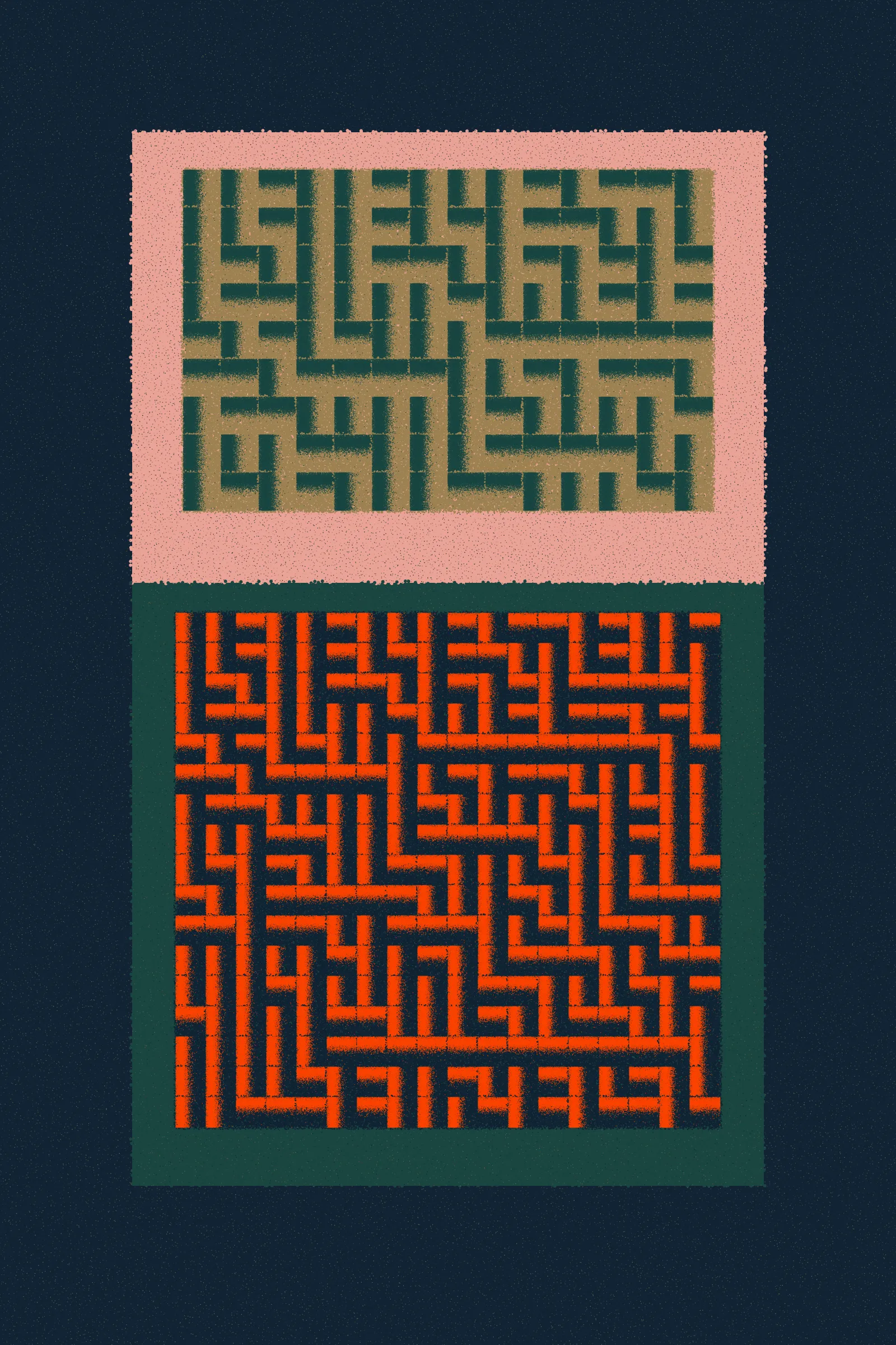 Fermented Fruit is a generative art series designed to live on the Ethereum blockchain and to be rendered in real-time by the browser. Just as food is transformed by microorganisms during the process of fermentation, the substrate of the HTML canvas is broken up into parts and transformed by cellular patterns. The project features the simulated lifeforms of cellular automata that evolve and shape-shift down an asymmetrical grid. The final artwork juxtaposes a number of textured cellular automata patterns against one another within a singular composition.
