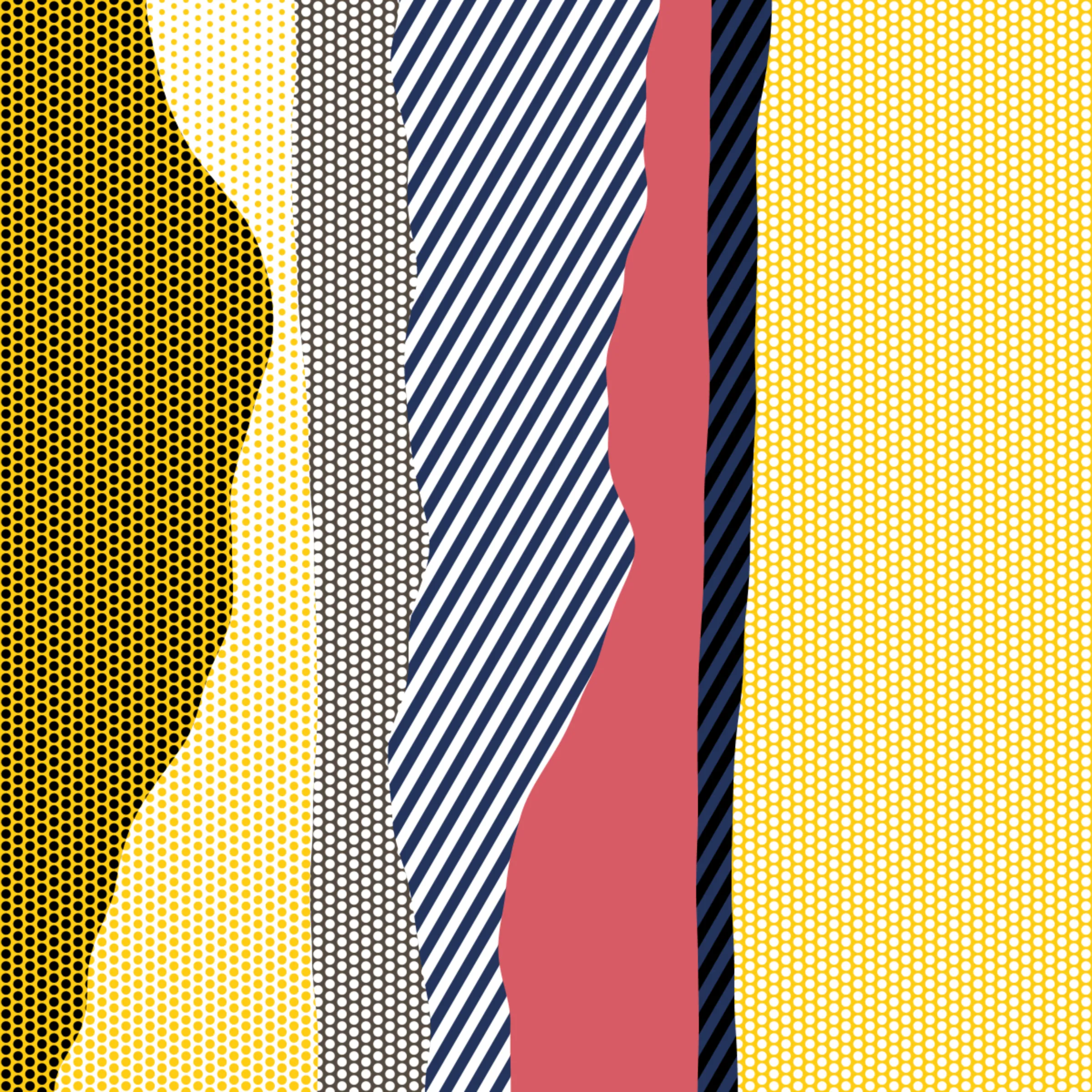 An ode to Roy Lichtenstein, incorporating his iconic version of Ben-Day dots, halftone dots, angled stripes, and solid color patches. Inspired by Roy's sea and landscape paintings, each artwork generates a unique combination of patterns, shapes, and colors.