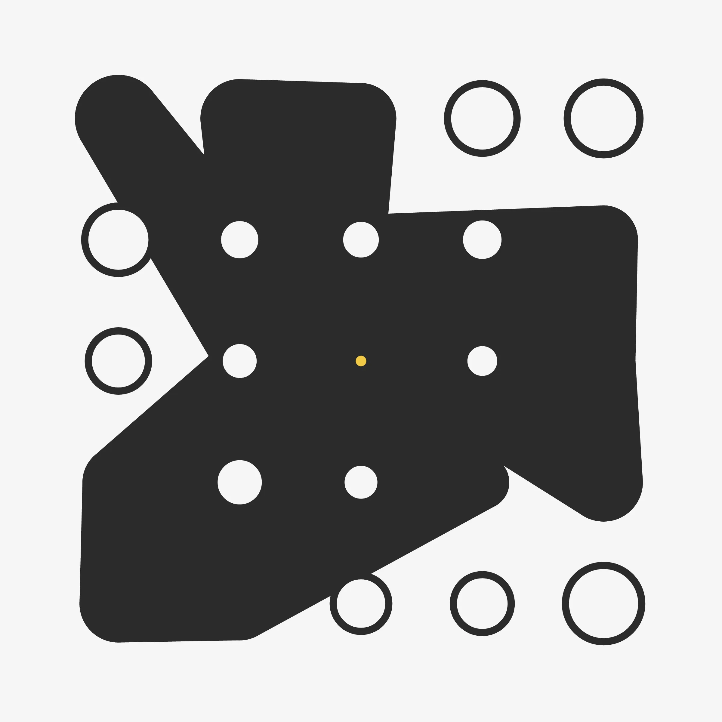 There are an almost infinite number of ways to wrap a string around a set of pegs. On the surface it may seem like a simple concept but prepare to be surprised and delighted at the variety of combinations the algorithm can produce. Each output from 'Ringers' is derived from a unique transaction hash and generated in Javascript in the browser. Feature variations include peg count, sizing, layout, wrap orientation, and a few colorful flourishes for good measure.
