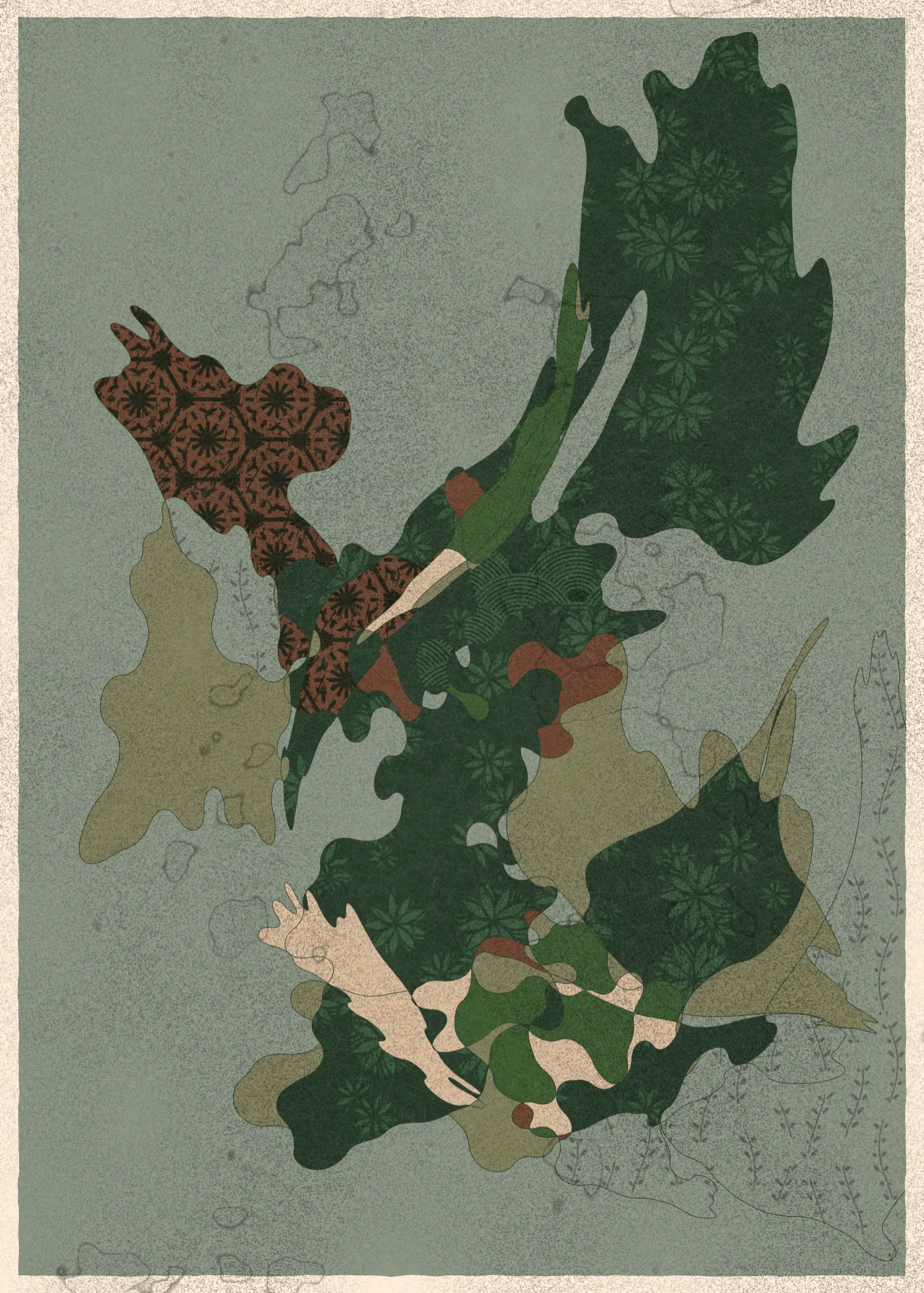 Memories of Qilin is inspired by traditional East Asian art. It channels the sense of movement and fluidity found in classical Chinese brushwork, while drawing from the colors, patterns, and forms of ukiyo-e woodblock prints. 

The series explores elements of folklore, evoking the mythological imagery of dragons, phoenixes, flowers, and mountains.  The title references a fabled chimerical beast found throughout East Asian mythology (while the qilin is its Chinese name, it is also known in Korea as the girin and Japan as the kirin) that represents prosperity and luck.

Viewers are invited to interpret elusive forms that verge on representation. As with the stories passed on through generations, each piece is imagined, organic, and ever-in-flux.