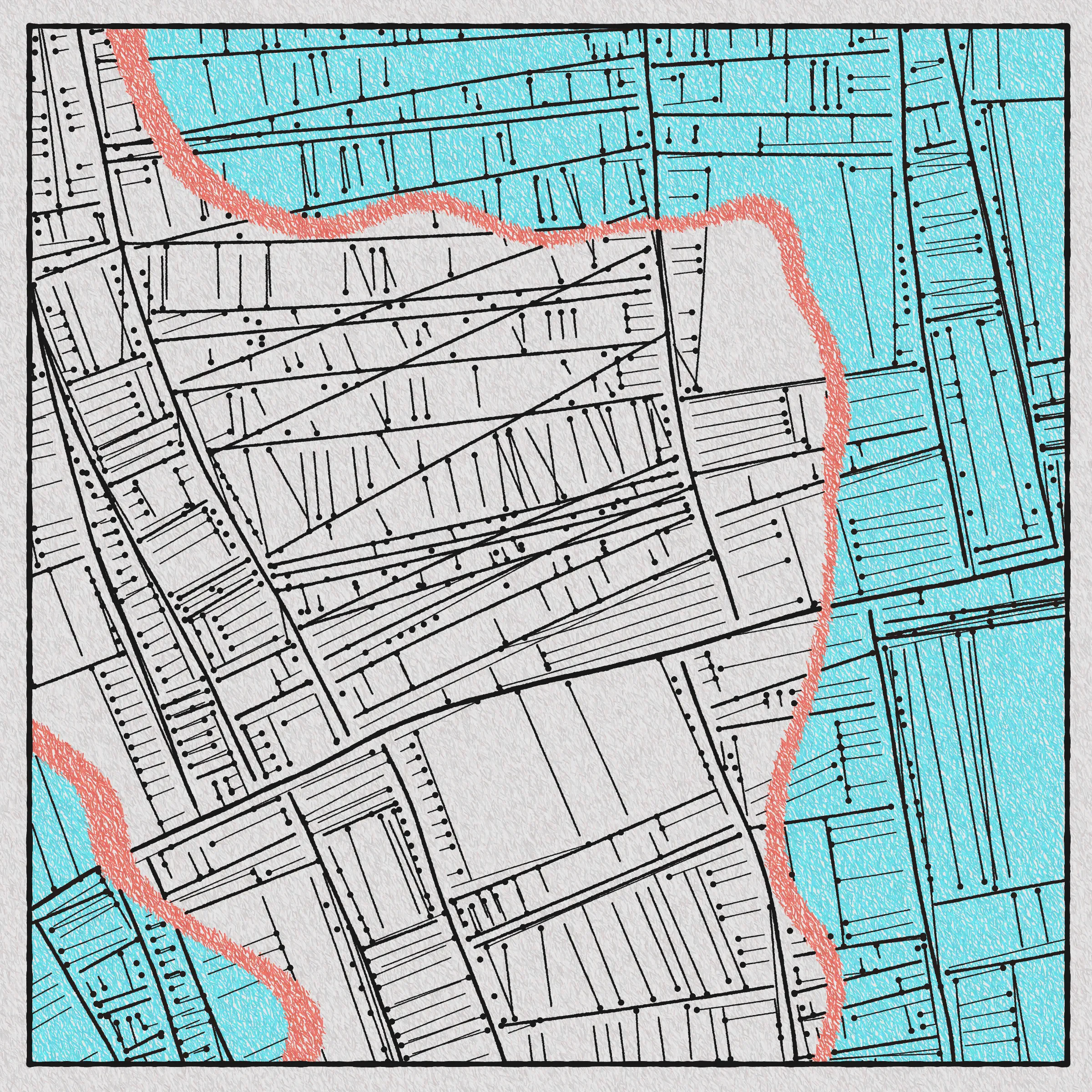 All maps are presented as-is with no guarantee of accuracy or completeness, and are provided without any warranty whatsoever, either express or implied. In no event shall The Artist be held liable for any damages or loss of profits arising from use of the maps, which may not be suitable for legal, engineering, financial, or navigational purposes.

Any resemblance to real locations is purely coincidental, and nothing perceived by the viewer is to be construed as a "legal description". All markings, sections, symbols, patterns, and other visual elements are purely aesthetic devices; they should not be interpreted as geographical, topographical, meteorological, biological, economic, sociological, or political phenomena. Furthermore, all perceived textures, imperfections, shadows, and marks of damage are mere simulations of an analog printing process, and in no way imply the or existence of, or ownership over, a corresponding physical paper map or anything the map may appear to depict.

The maps are not intended to provide any utility to the buyer. All sales are final, and refunds will not be given for any misprints, discolorations, inaccuracies, imprecisions, or unintended features of any kind.

All maps are licensed under a Creative Commons Attribution-NonCommercial 4.0 License.