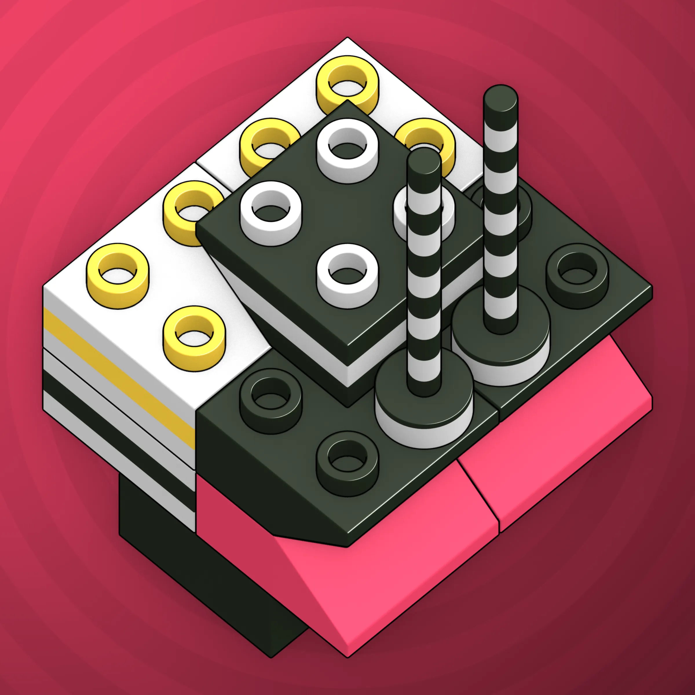 The project focuses on how easily one assigns meaning to seemingly random combinations of blocks, giving them personality and creating emotional connections.

I was inspired by Ringers, in which people see animals and other characters. I wanted to amplify this quality, and the idea of sculptures made of blocks clicked! Endless combinations, funny characters, and my passion for cubes, voxels, and modular systems.

To make the sculptures, I used technique of hybrid voxel raymarching, so we can say, the sculptures are made of colored void in a reflected space. Some of them may seem impossible due to the lack of perspective, but sooner or later it all clicks! It helps to keep in mind that all shapes are symmetrical.

The script uses modern features of GPU so it's supposed to work only on desktop: Chrome, Firefox or Safari