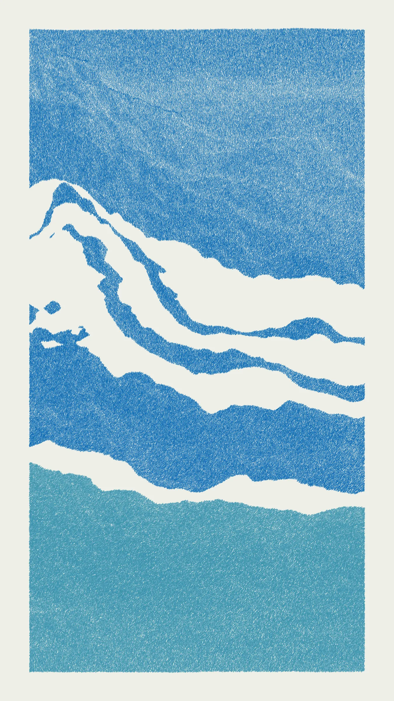 Stratified landforms constructed from many small strokes of colour. The hash of each token describes a coordinate within a multidimensional generative space, locating a unique composition that lies along one of many possible longitudes.