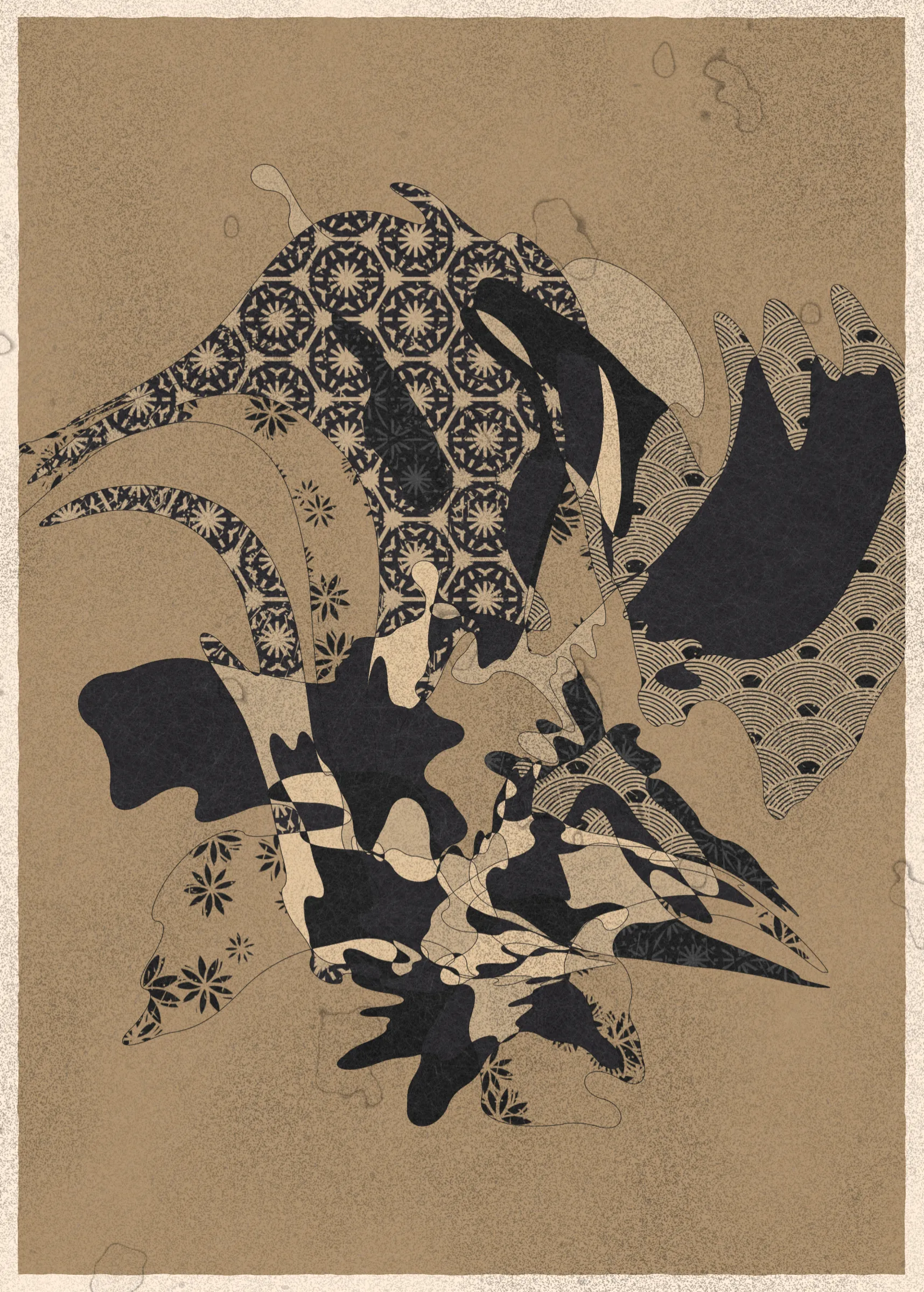 Memories of Qilin is inspired by traditional East Asian art. It channels the sense of movement and fluidity found in classical Chinese brushwork, while drawing from the colors, patterns, and forms of ukiyo-e woodblock prints. 

The series explores elements of folklore, evoking the mythological imagery of dragons, phoenixes, flowers, and mountains.  The title references a fabled chimerical beast found throughout East Asian mythology (while the qilin is its Chinese name, it is also known in Korea as the girin and Japan as the kirin) that represents prosperity and luck.

Viewers are invited to interpret elusive forms that verge on representation. As with the stories passed on through generations, each piece is imagined, organic, and ever-in-flux.
