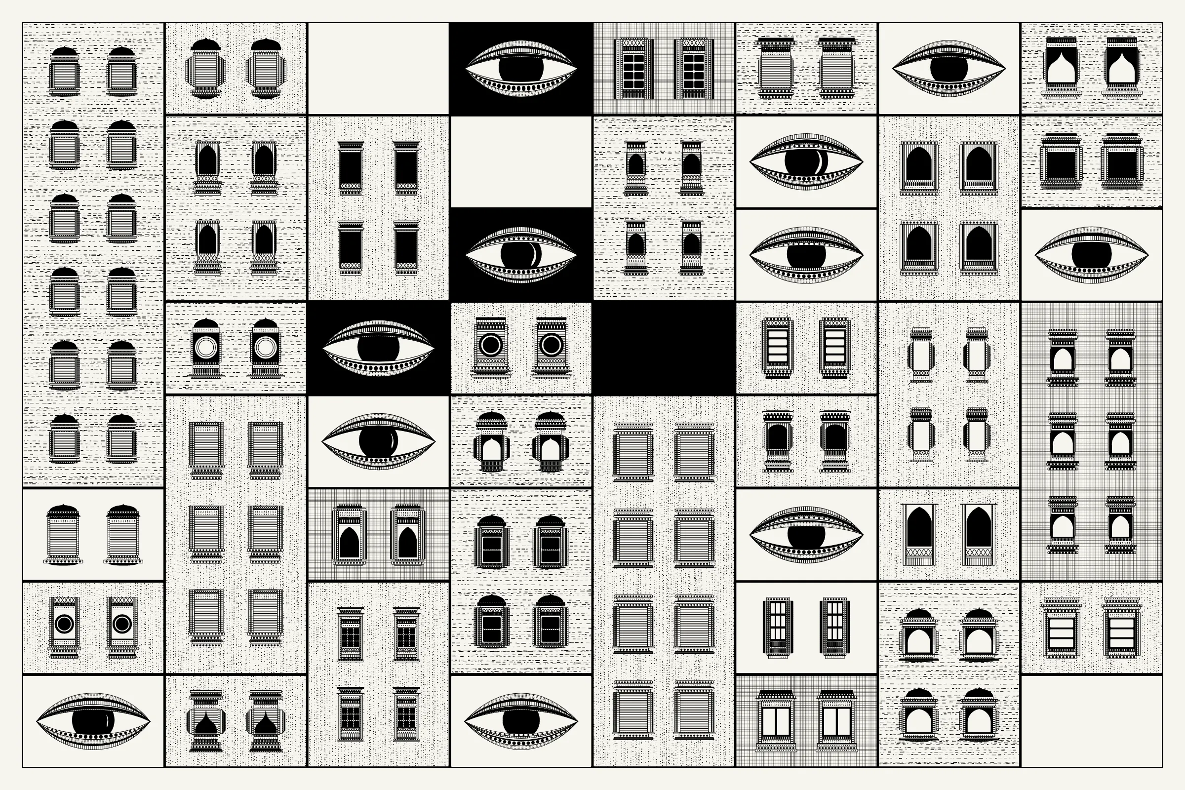 _Alan Ki Aankhen_ is an exploration of other-worldly cityscapes in the visual aesthetic of Fahad’s distinct style with pen and paper. The title, translated as _Alan’s Eyes_, alludes to Alan Turing’s machine intelligence test - a thought experiment foreshadowing a moment in which we can no longer differentiate between the real and the artificial. Though first proposed in 1950, the topic feels especially relevant today, as even our creative practices are being carried by shifting technological tides.

The algorithms and decision-making encoded into this generative art project intentionally imitate Fahad’s approach on traditional mediums - composition rules, textures, and overall themes. The visual elements are inspired by Fahad’s memories from his nomadic life. You’ll find intricate windows from Rajasthan, massive Egyptian pyramids rising from the horizon, a density of civilization only seen in New York, and the moon - a comforting and shared sight no matter where you stand.