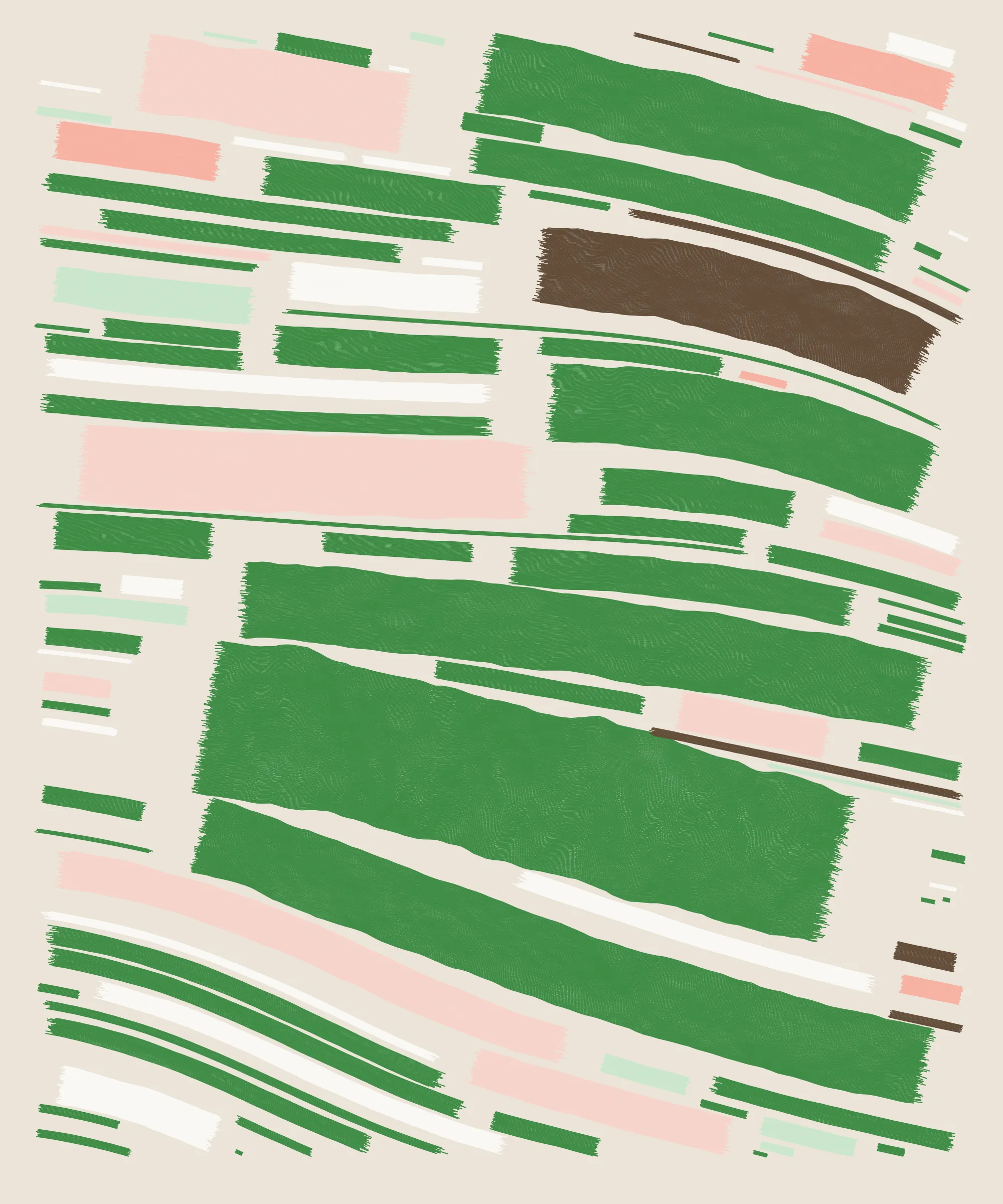 Fidenza is by far my most versatile algorithm to date. Although the program stays focused on structured curves and blocks, the varieties of scale, organization, texture, and color usage it can employ create a wide array of generative possibilities.