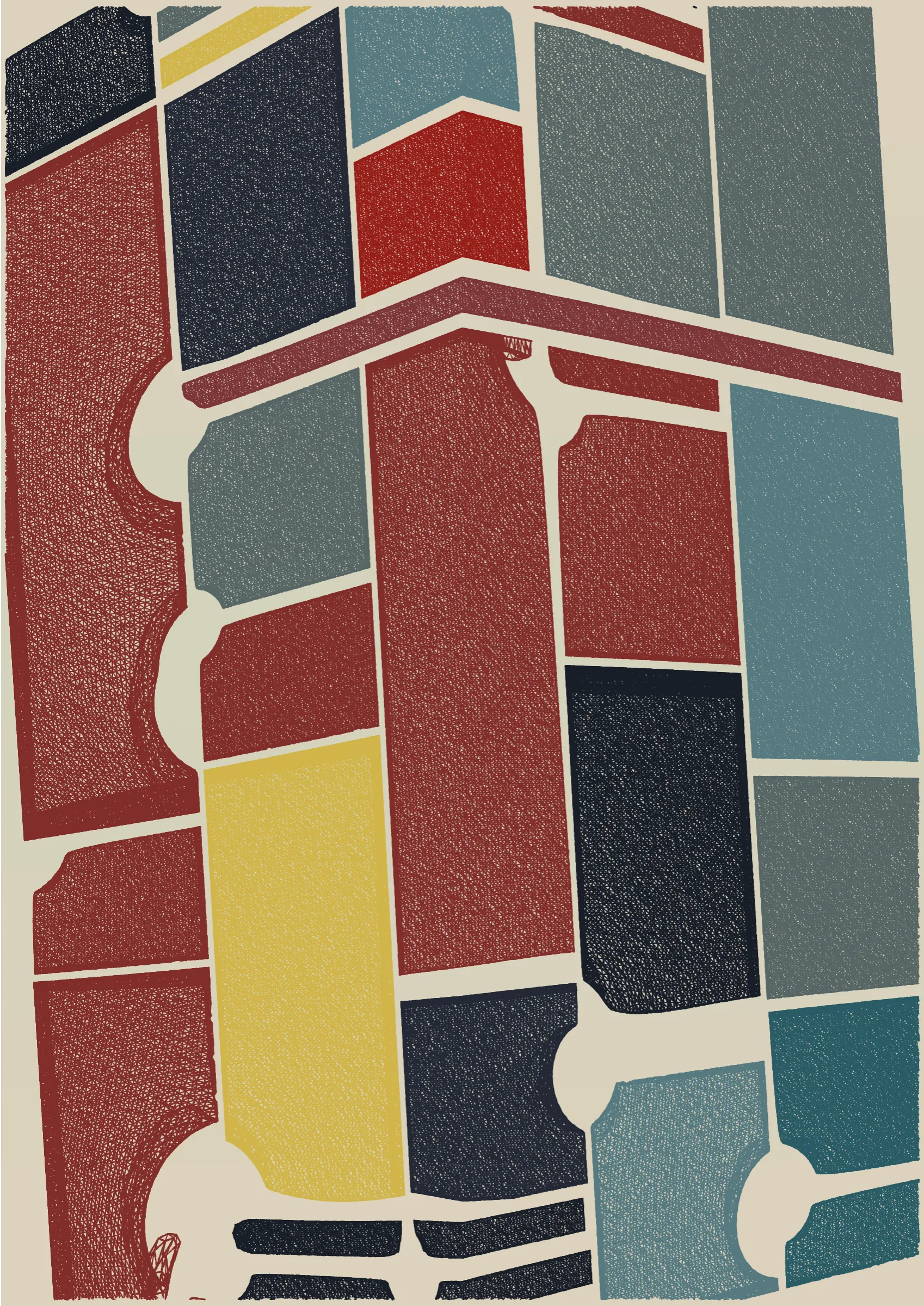 "Edifice" is a series of 976 massive, deteriorating structures built on strange terrain. It is an exploration of buildings being conceptualized, constructed, and eroded away under a wide variety of conditions. Edifice's outputs run the gamut between minimal and maximal, with some showing few large, static blocks of color, and others many small, highly textured and warped shapes. Each image is progressively constructed in front of the viewer's eyes. It is a system full of surprises that I'm excited to share with the world.