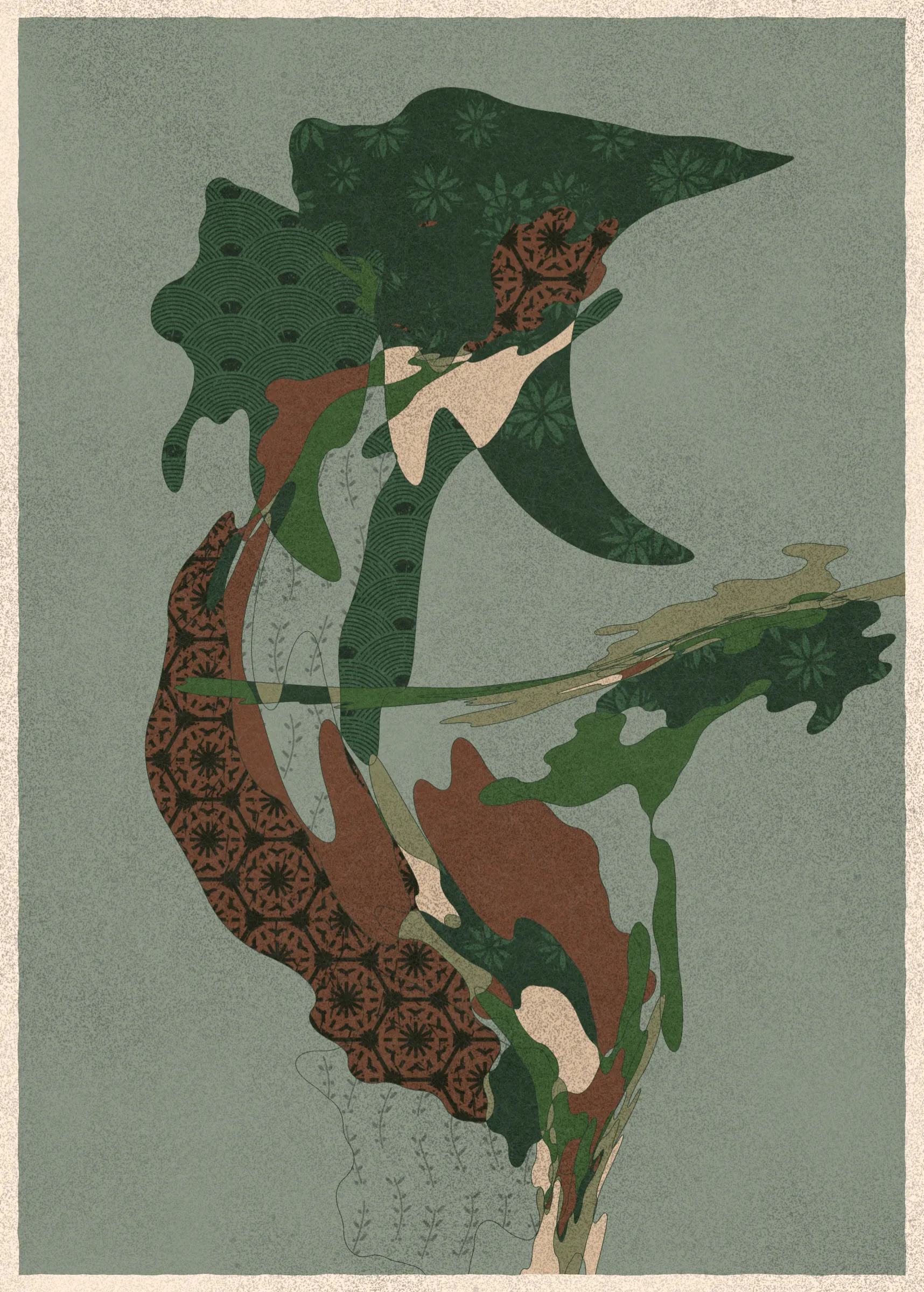 Memories of Qilin is inspired by traditional East Asian art. It channels the sense of movement and fluidity found in classical Chinese brushwork, while drawing from the colors, patterns, and forms of ukiyo-e woodblock prints. 

The series explores elements of folklore, evoking the mythological imagery of dragons, phoenixes, flowers, and mountains.  The title references a fabled chimerical beast found throughout East Asian mythology (while the qilin is its Chinese name, it is also known in Korea as the girin and Japan as the kirin) that represents prosperity and luck.

Viewers are invited to interpret elusive forms that verge on representation. As with the stories passed on through generations, each piece is imagined, organic, and ever-in-flux.