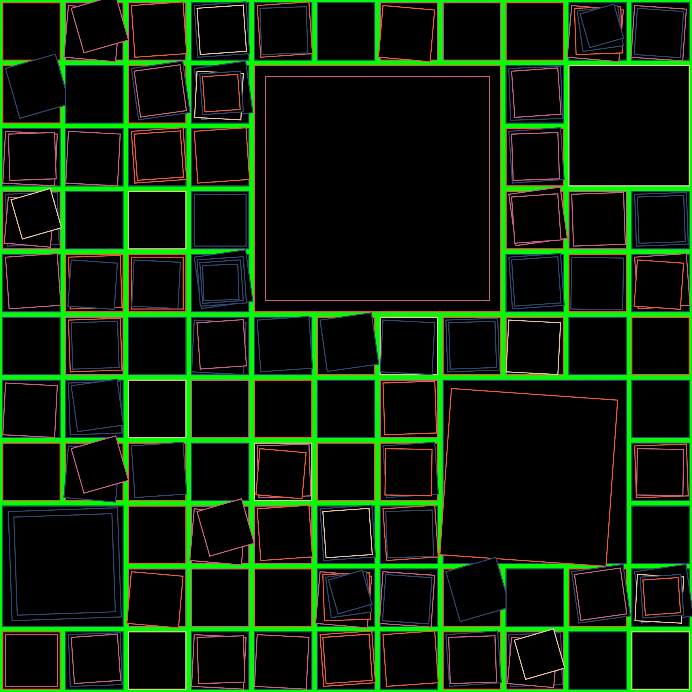 My interpretation of Aerial View is a bird's Eye View over a city block with illuminated/twisted buildings and light trails. It uses an on-chain stored algorithm to represent the generative artwork based on a hash. Each Aerial comes with different distances, building elevations, rotations and colors. Welcome to my genesis project and the first step on my on-chain journey!