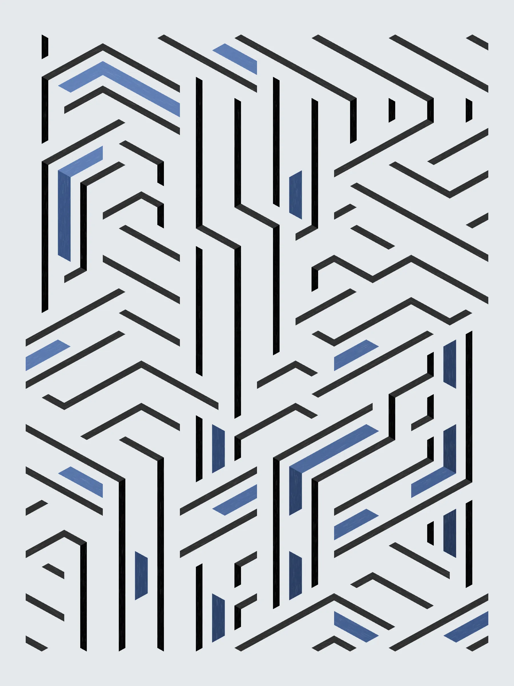 Lines are bent and shaded. There are no wrong turns. 

[Interaction in live view: press 1-7 or left/right arrow keys to see the stages of sketch construction: 1-grid, 2-divide, 3-tile, 4-bend, 5-shade, 6-color, 7-texture].