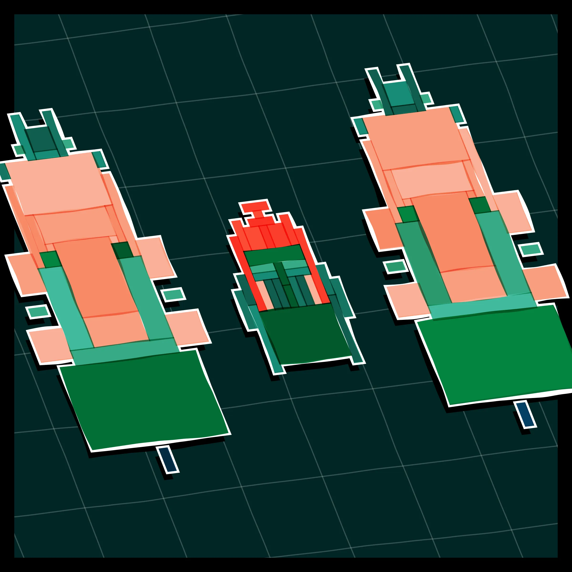 Perfectly symmetric - imperfectly drawn. Exploring the contrast between precision and chance in a playful spacecraft / papercraft setting. 