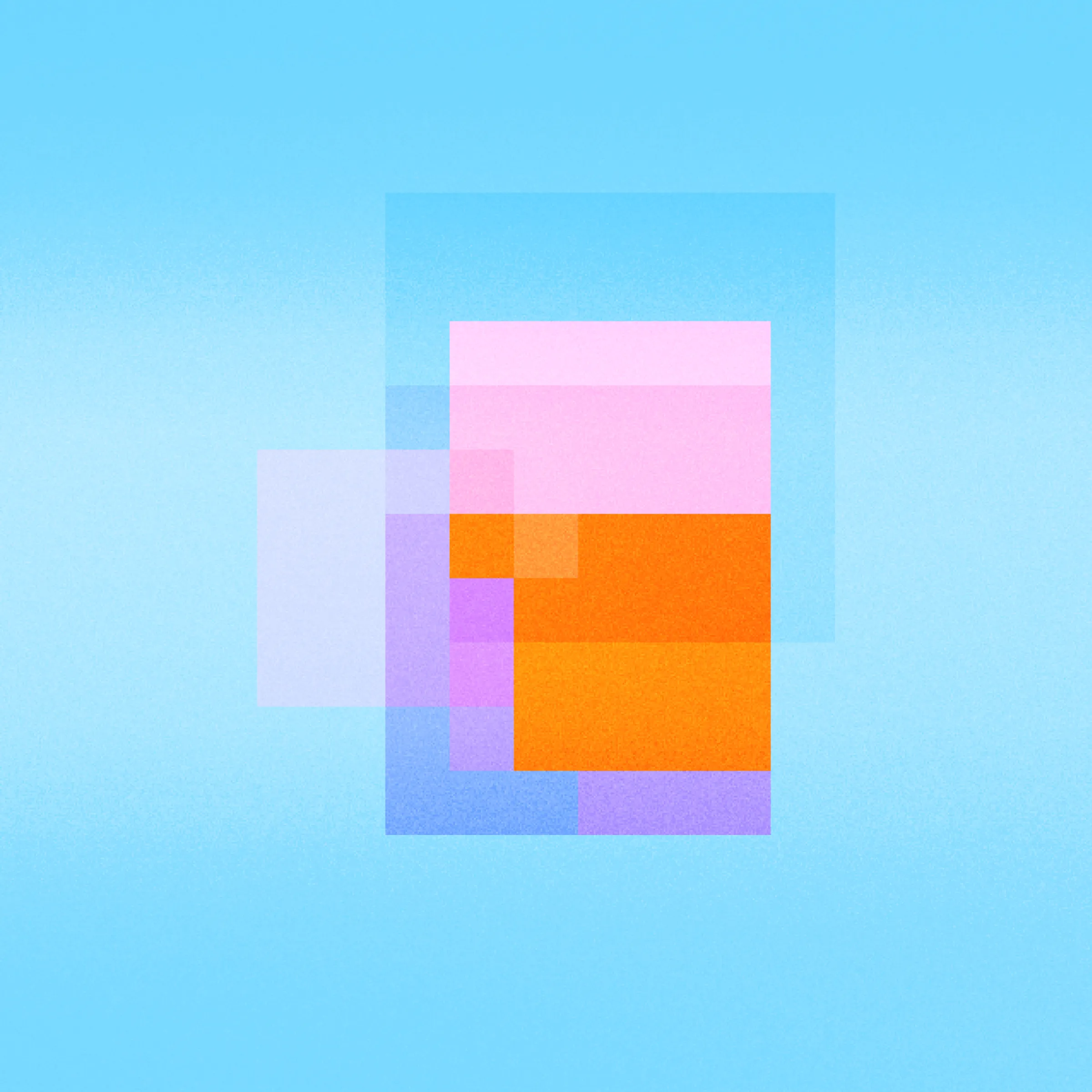“Squares” utilizes the shape of a square as a unit of construction, combining and overlapping them at various scales to create interplays of color, structure, and atmosphere. The overall effect is something along the lines of Bauhaus meets Blade Runner, as complex rectilinear forms float untethered through fields of light and texture.