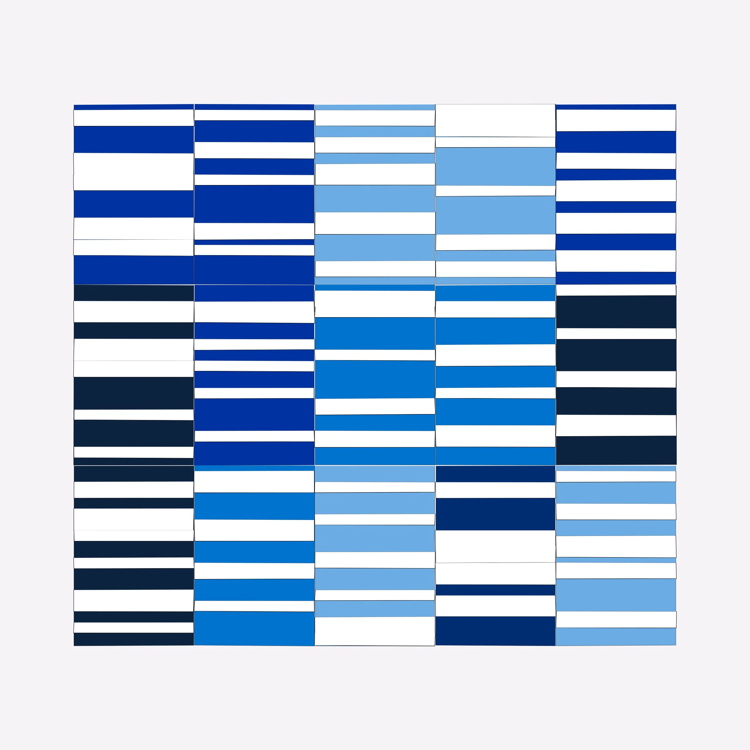 Attempts at perfection are destined to fail. This project embraces the impossibility of perfection in human execution and digitally simulates these imperfections.

In his abstract minimalist work, visual artist Wouter Kalis steers away from meaning. Horizontal black and white paper strips are placed on colored paper panels and one strip dictates the placing of the next. However, each attempt at perfection ends in failure. These mistakes have now become the signature of his work and contribute to the depth of content.

Digital representations of minimalist art can be executed to perfection but are less interesting to look at. In this project, artist Wouter Kalis and his son, software engineer Rosco Kalis, together attempt to recreate the human touch in digital art, the imperfection. 

The project displays computer-generated digital works similar to the physical works made out of paper. The colors of the digital panels are directly derived from the colors of the paper used for the physical work. The digital works can thus be reproduced using real paper. Please see the project website for details if you're interested in purchasing a handmade physical reproduction of your NFT.