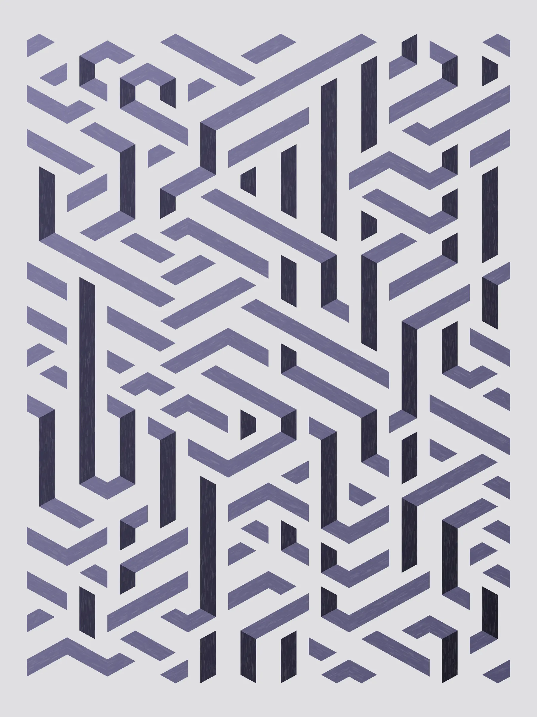 Lines are bent and shaded. There are no wrong turns. 

[Interaction in live view: press 1-7 or left/right arrow keys to see the stages of sketch construction: 1-grid, 2-divide, 3-tile, 4-bend, 5-shade, 6-color, 7-texture].