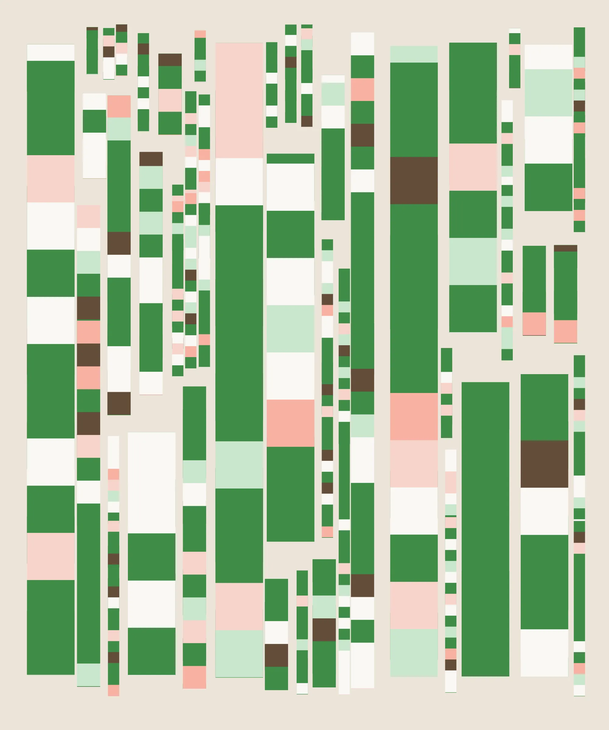 Fidenza is by far my most versatile algorithm to date. Although the program stays focused on structured curves and blocks, the varieties of scale, organization, texture, and color usage it can employ create a wide array of generative possibilities.
