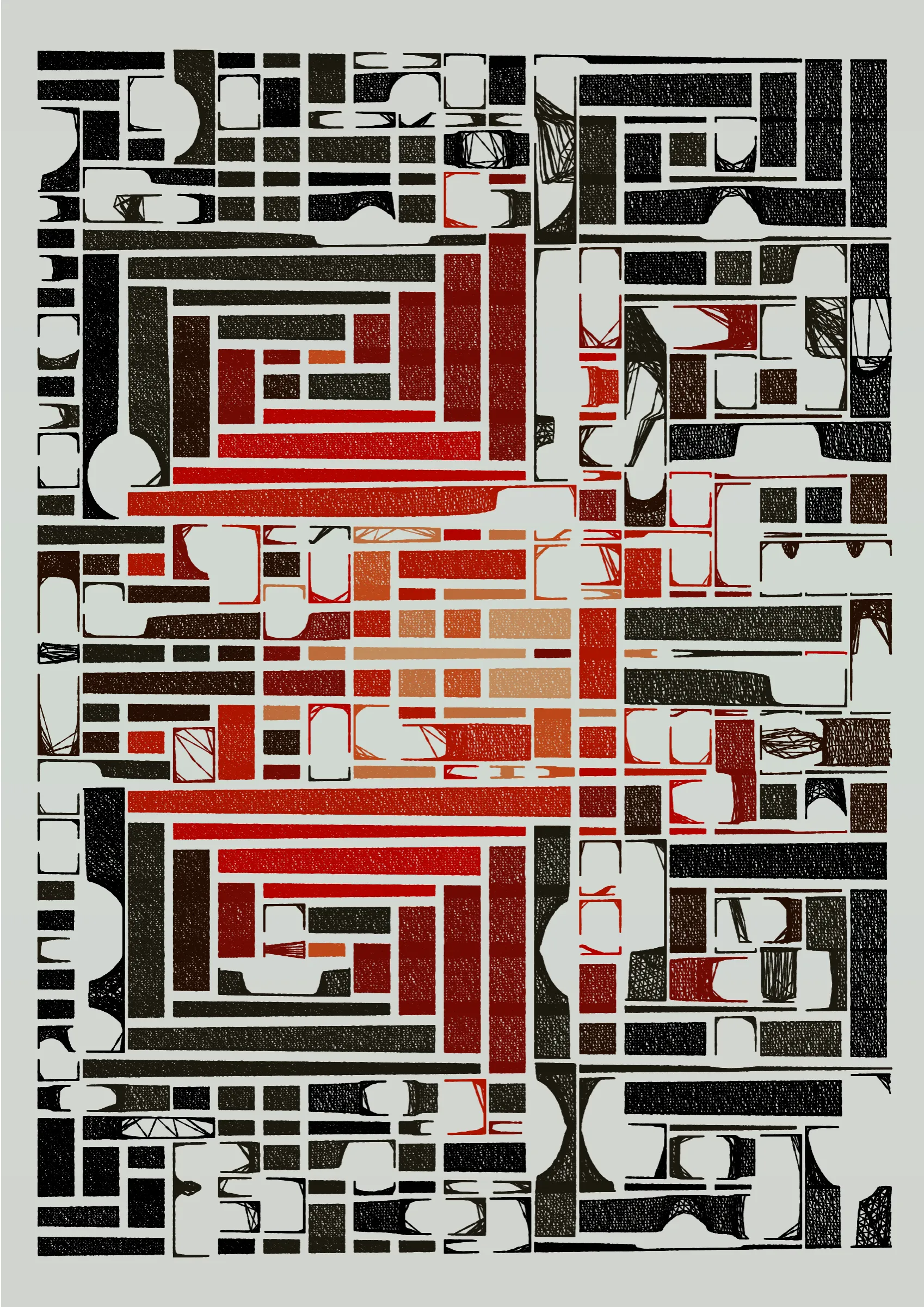 "Edifice" is a series of 976 massive, deteriorating structures built on strange terrain. It is an exploration of buildings being conceptualized, constructed, and eroded away under a wide variety of conditions. Edifice's outputs run the gamut between minimal and maximal, with some showing few large, static blocks of color, and others many small, highly textured and warped shapes. Each image is progressively constructed in front of the viewer's eyes. It is a system full of surprises that I'm excited to share with the world.